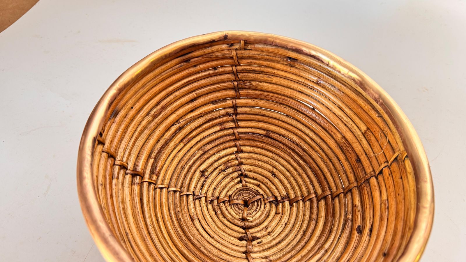 1970s French Wicker And Brass Fruit Basket – French Riviera Style photo vintage