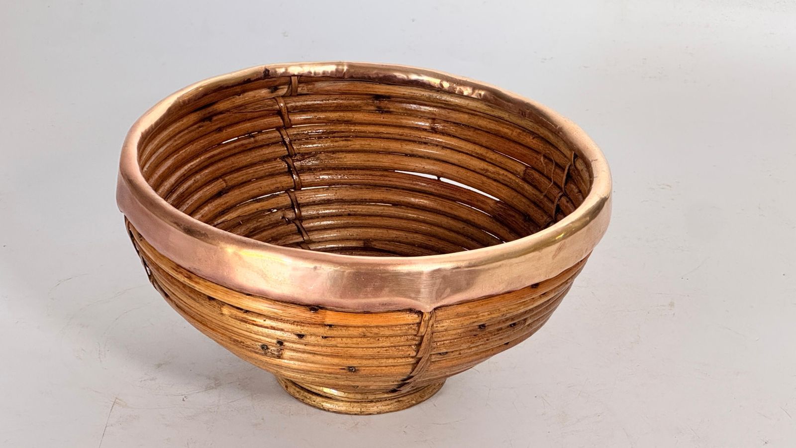 photo buy 1970s French Wicker And Brass Fruit Basket – French Riviera Style