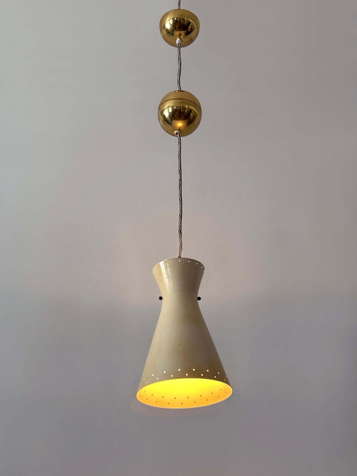 Rare Mid Century Pulley Diabolo Pendant Lamps By Vereinigte Werkstätten 1950s photo vintage