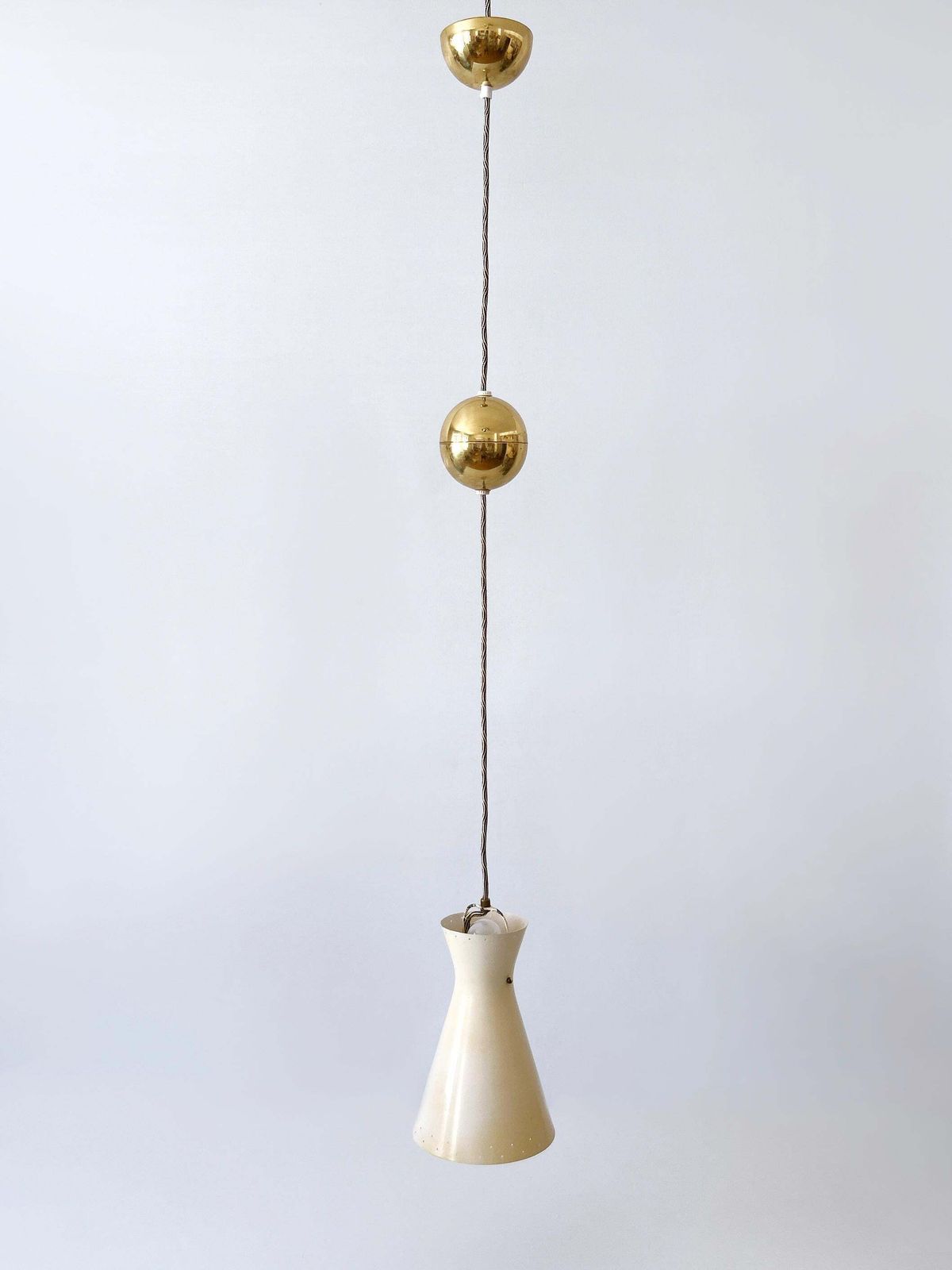 photo for sale Rare Mid Century Pulley Diabolo Pendant Lamps By Vereinigte Werkstätten 1950s