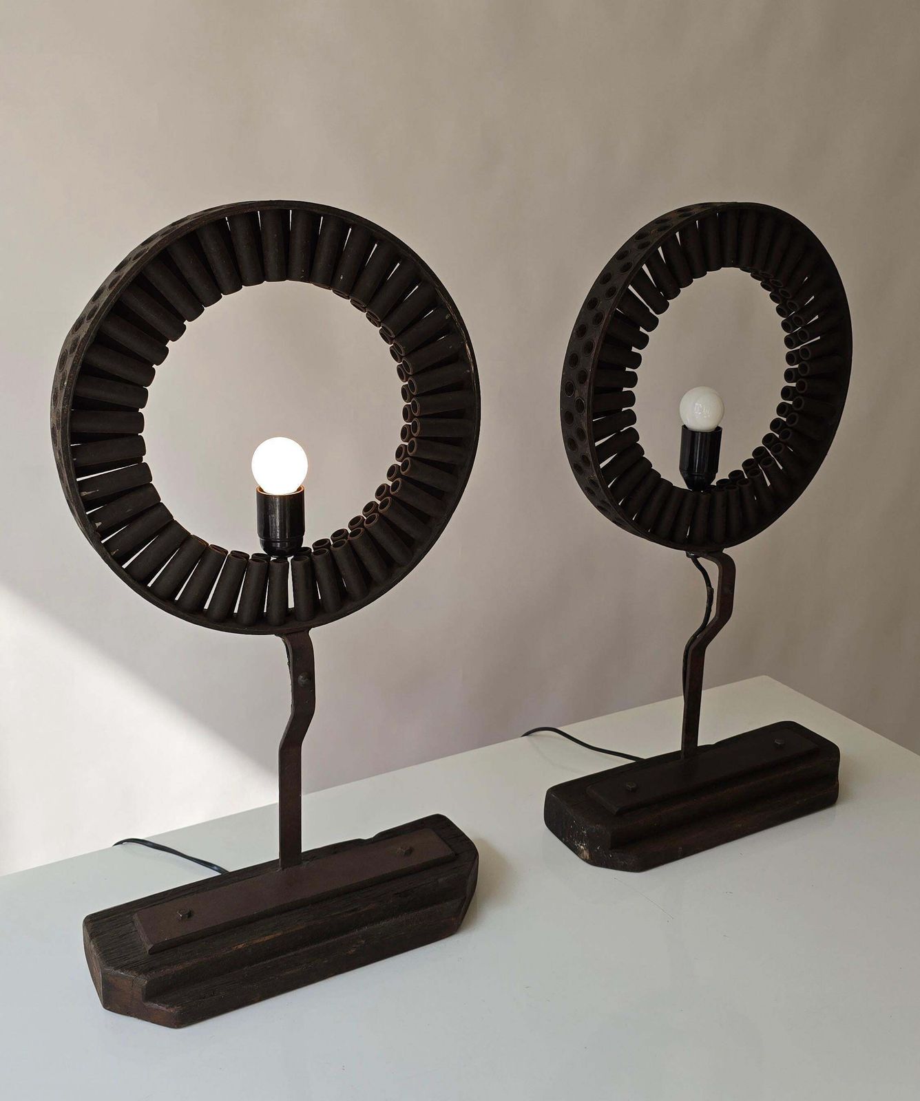 Brutalist Industrial Table Lamp Made From Reclaimed Machinery Parts And Wood photo 1233.0