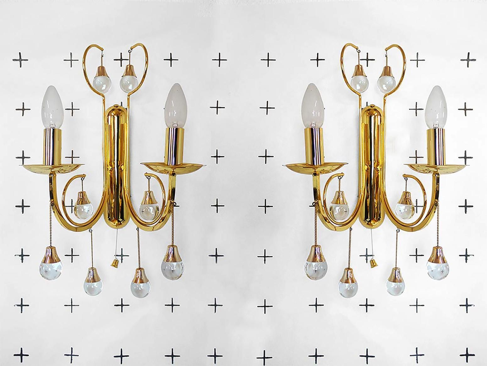 Murano Teardrop Wall Sconces Glass & Gilt Brass By Gaetano Sciolari, Set Of 2 photo vintage