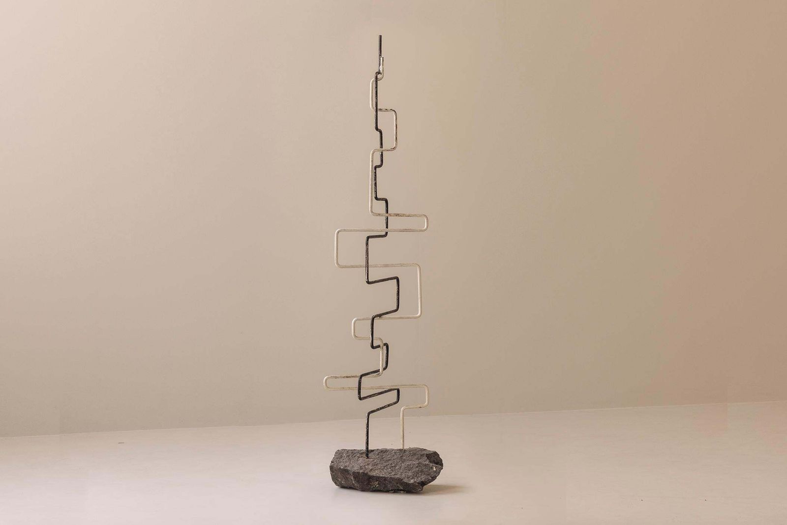 Metal And Stone Zigzag Sculpture, Created In France During The 1960s. photo for sale