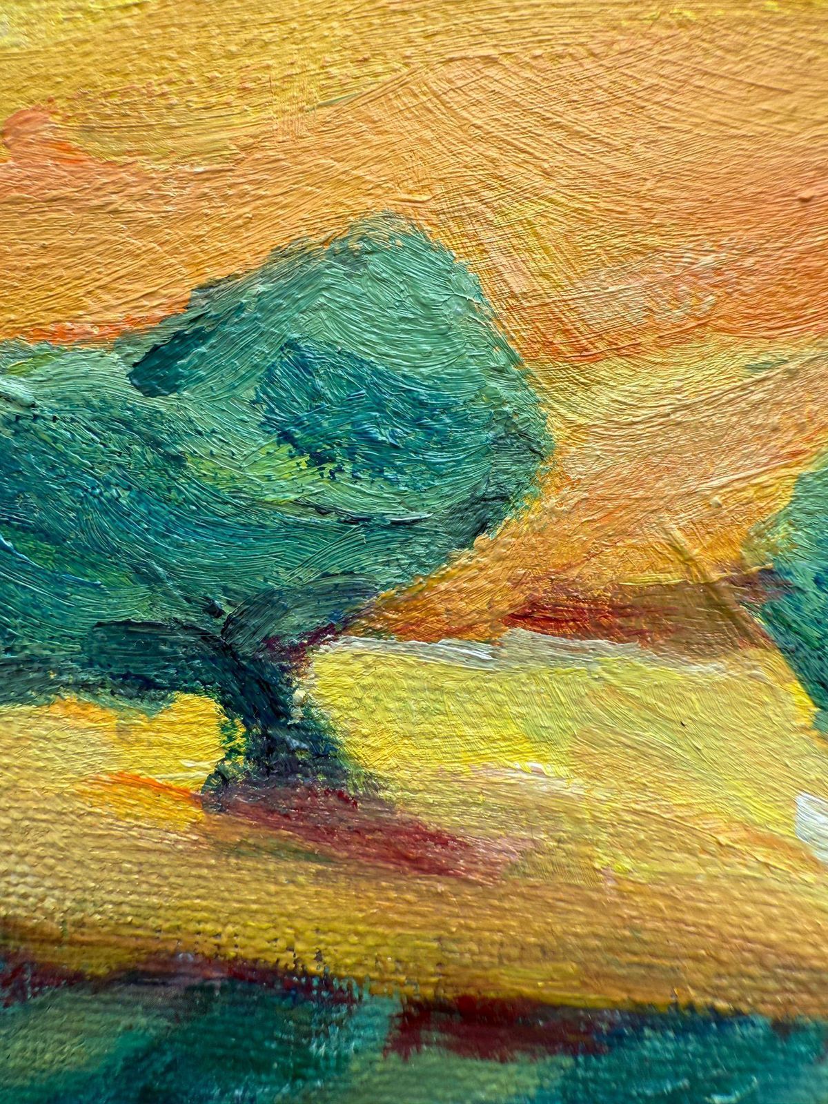 photo furniture Bernadette Van Baarsen Green & Yellow Provençal Landscape In Oil On Canvas. 'Range De Rolle'.2023