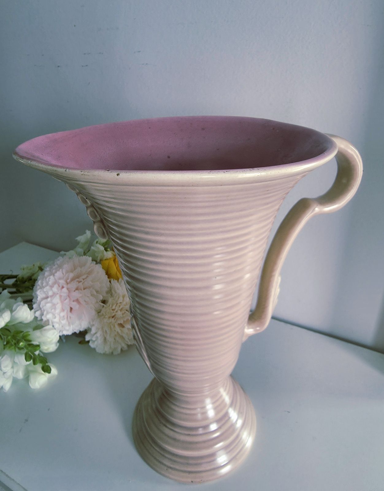 Magnificent And Unique 1920's Royal Falconware Vase In Pale Strawberry Cream photo Home Decor