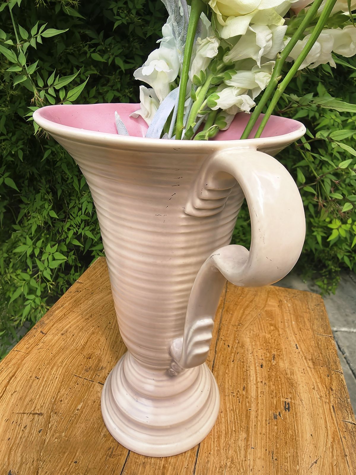photo furniture Magnificent And Unique 1920's Royal Falconware Vase In Pale Strawberry Cream