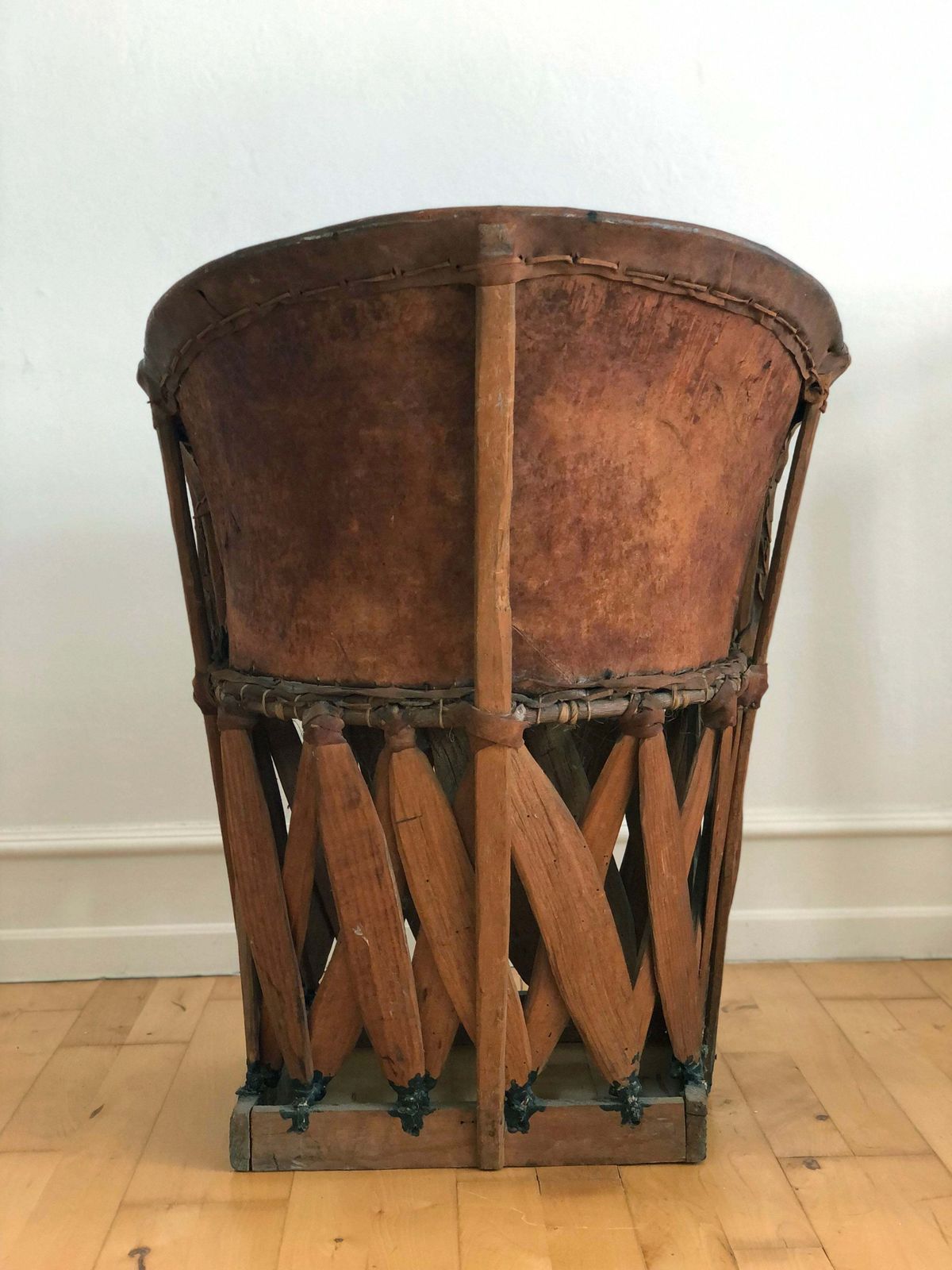 photo for sale Mexican Equipale Folk Art Chair With Hand Painted Scene 1930s