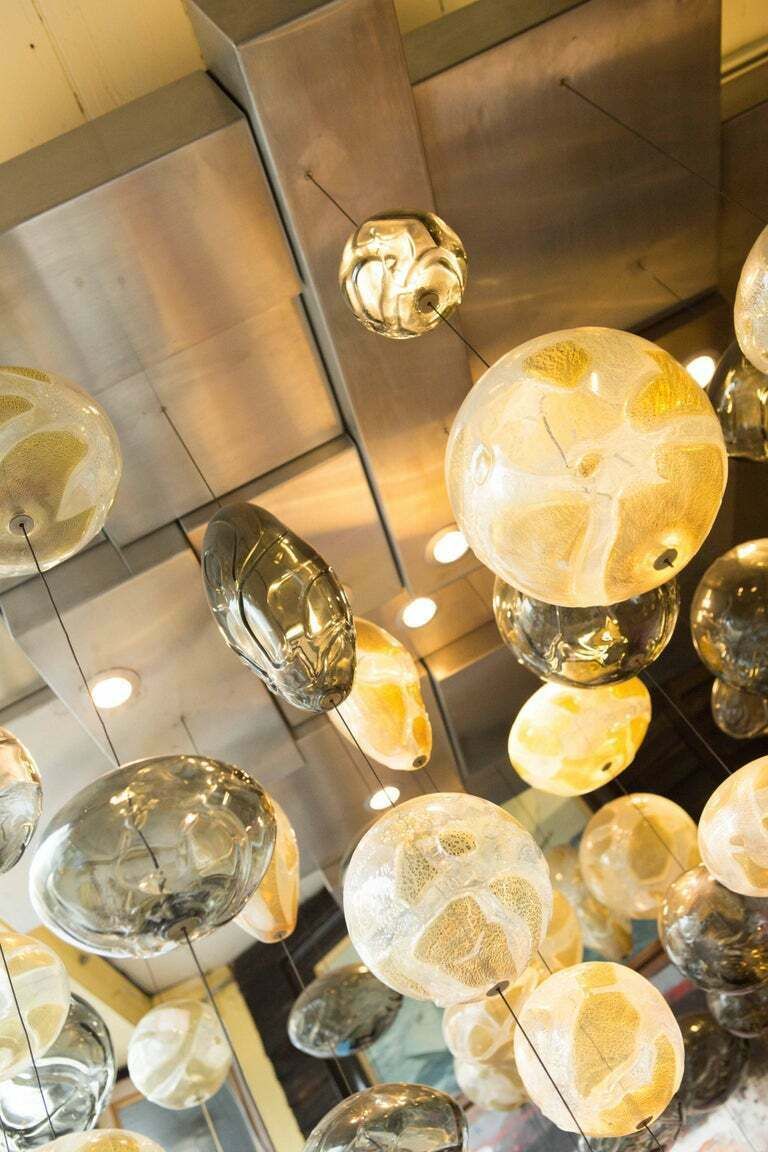 Exquisite Handblown Glass Chandelier Light Installation By Ken Gangbar photo vinterior