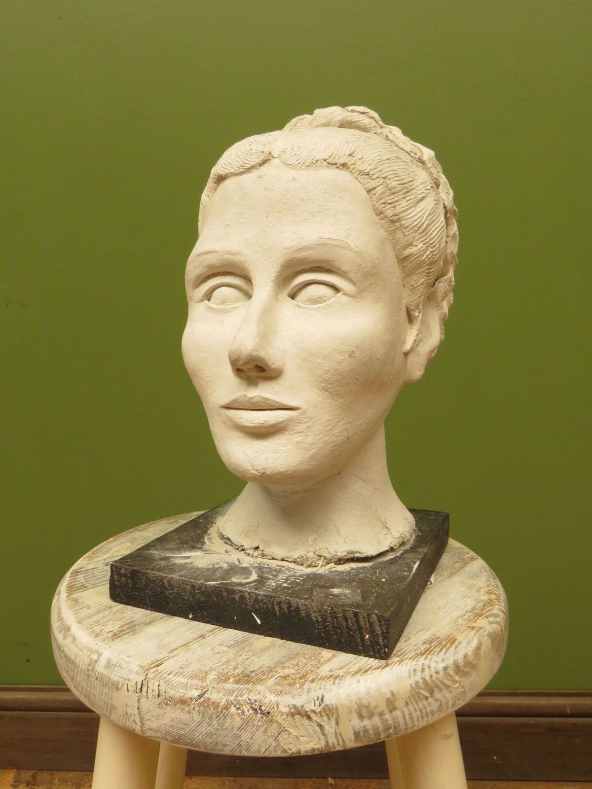 Vintage Cast Plaster Bust Statue Of A Ladies Head