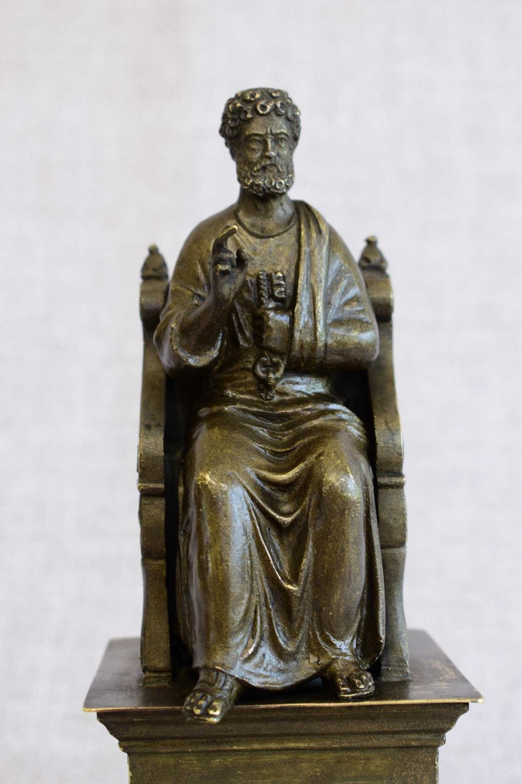Saint Peter On The Throne Statue Bronze, Antique French St Petrus Figurine, Catholic Gift First Pope photo for sale