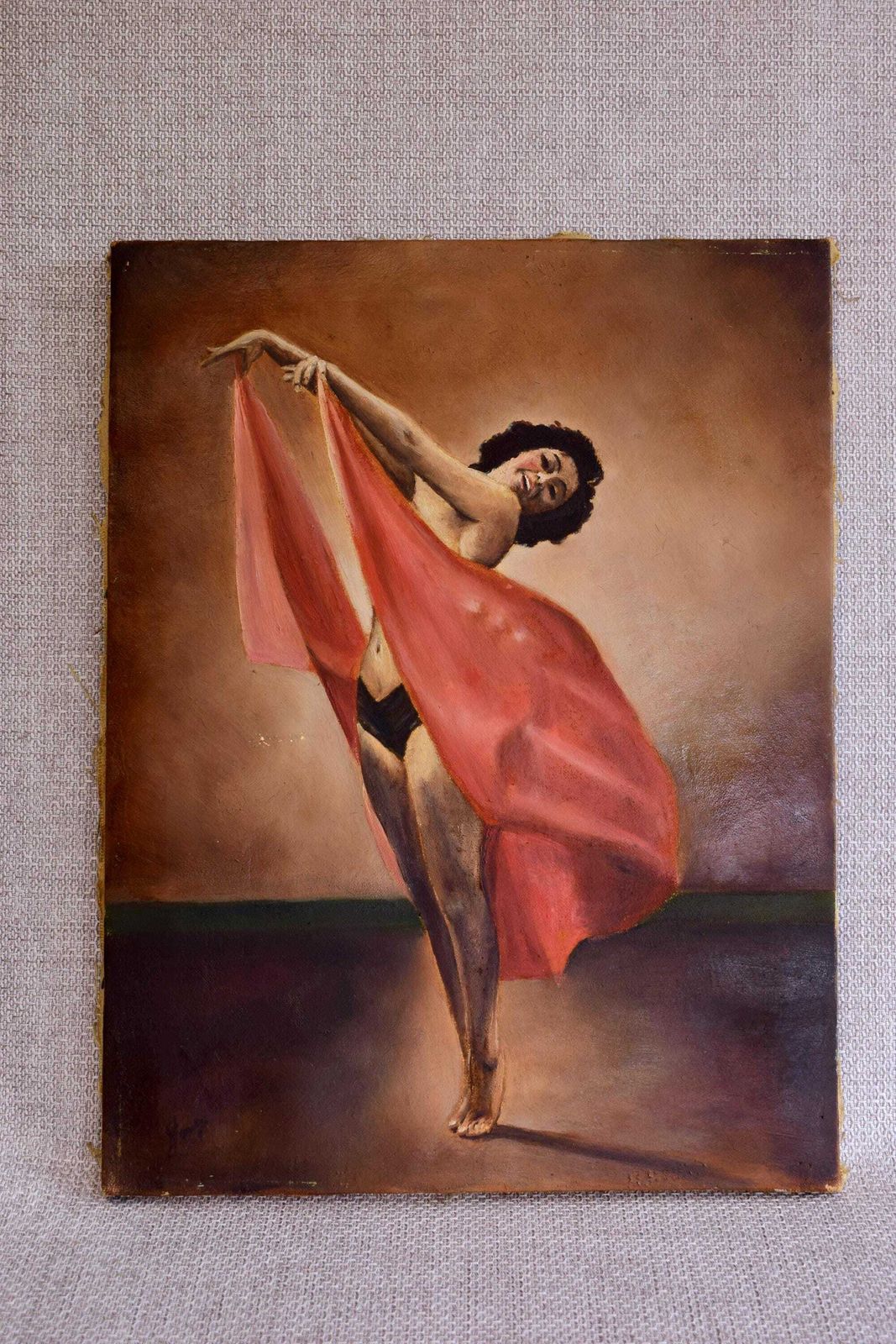 Portrait Painting Of A Cabaret Dancer, Vintage Oil Painting On Canvas Of A Dancing Woman