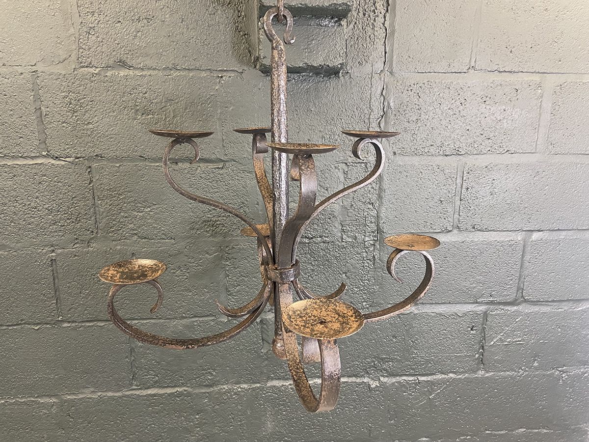 French Antique Wrought Iron Candle Chandelier photo 495.0