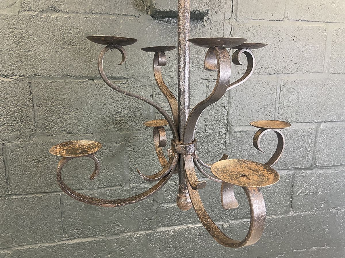French Antique Wrought Iron Candle Chandelier photo vinterior