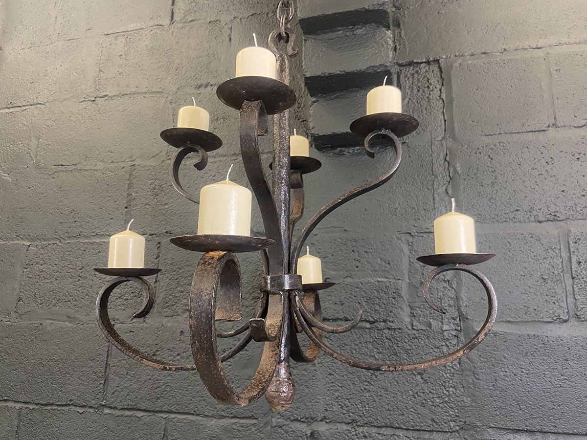 photo buy French Antique Wrought Iron Candle Chandelier