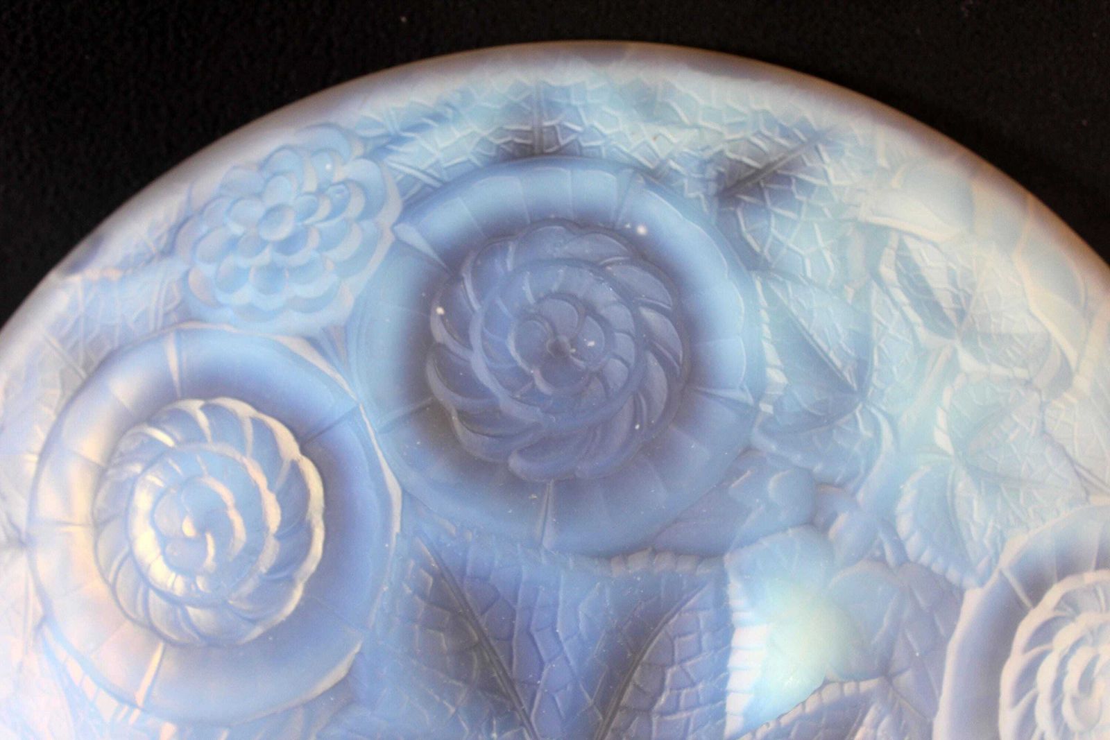 photo for sale Large Round French Art Deco Opalescent Glass Globe Or Platter, Bowl, Ceiling Light Replacement Globe Or Charger, Art Glass Moulded