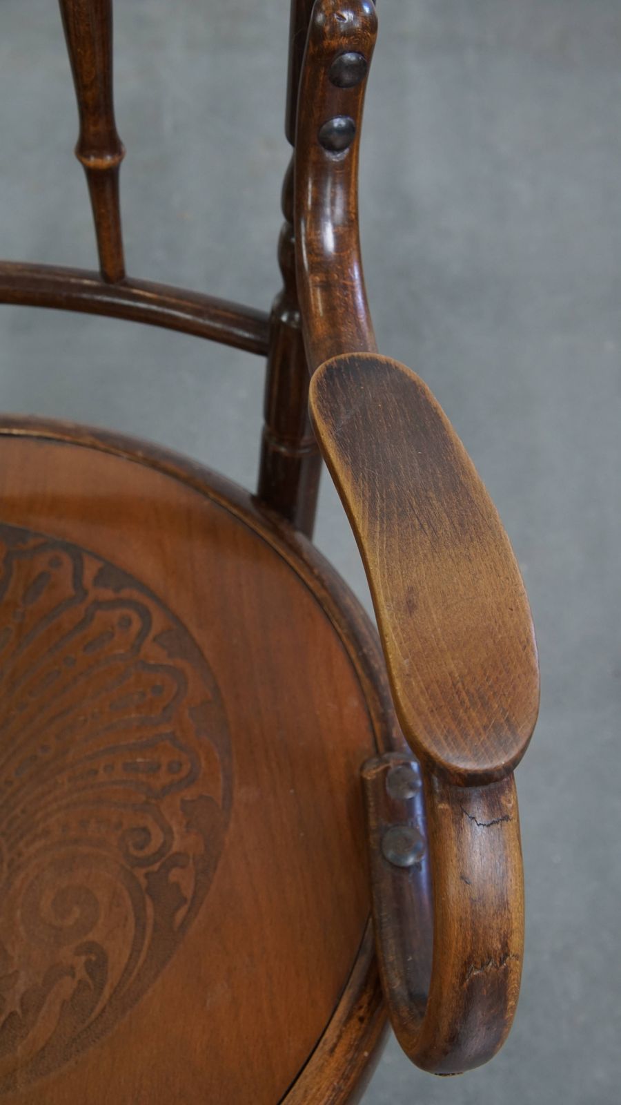 Beautiful Antique Wooden Design Chair By Mundus For Thonet With Armrests With Beautiful Carvings photo vintage