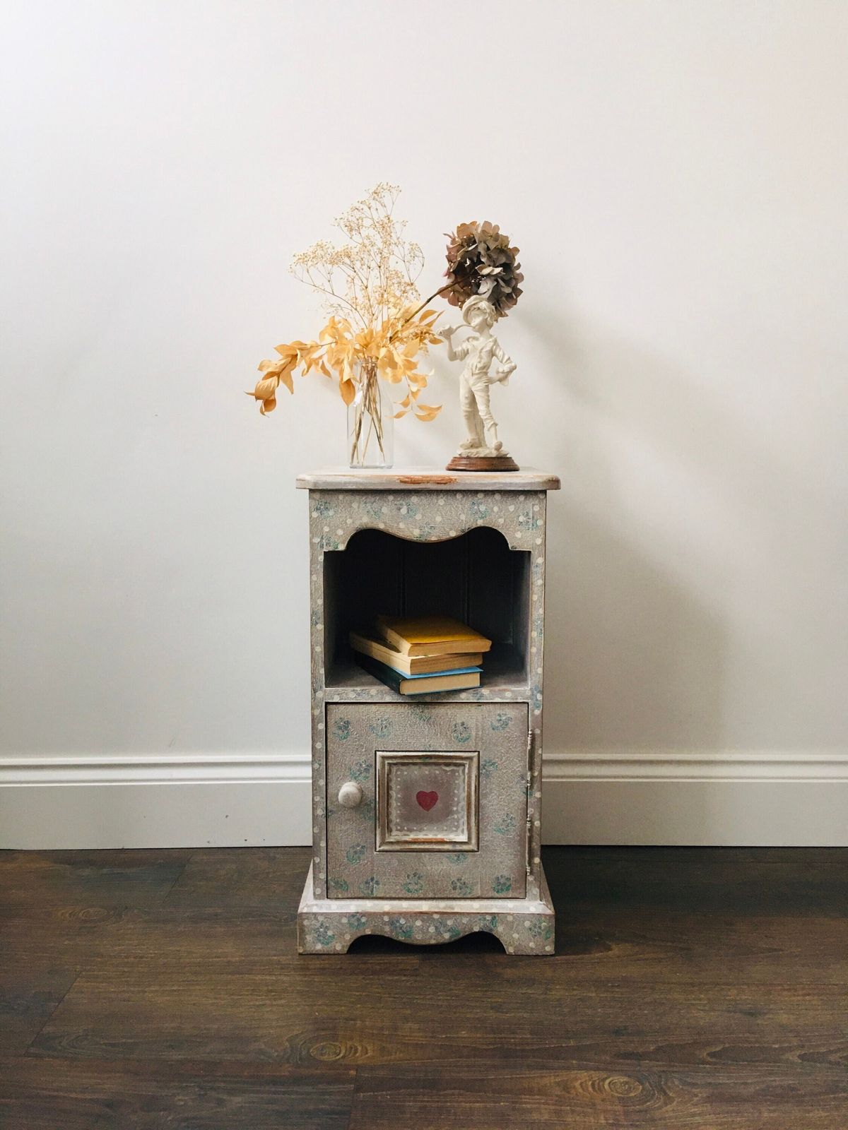 Sweet Hand Painted Provincial Style Bedside Table. Bathroom Cupboard. Folk Art Furniture Style.