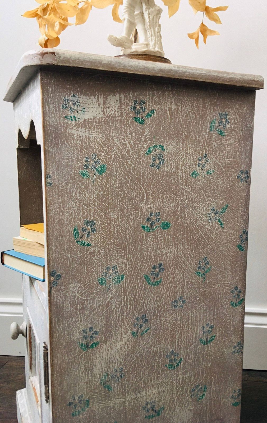 Sweet Hand Painted Provincial Style Bedside Table. Bathroom Cupboard. Folk Art Furniture Style. photo vintage