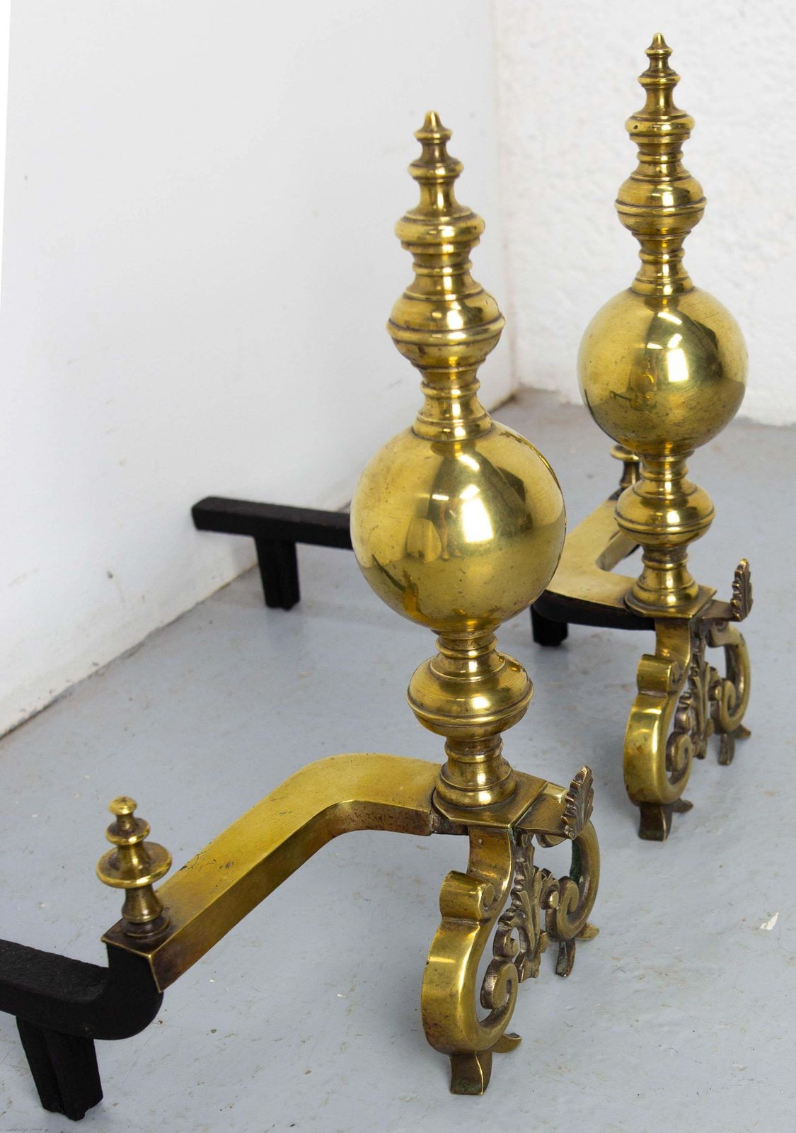 Pair Of Brass And Wrought Iron Andirons, France, 18th Century photo Home Fixtures