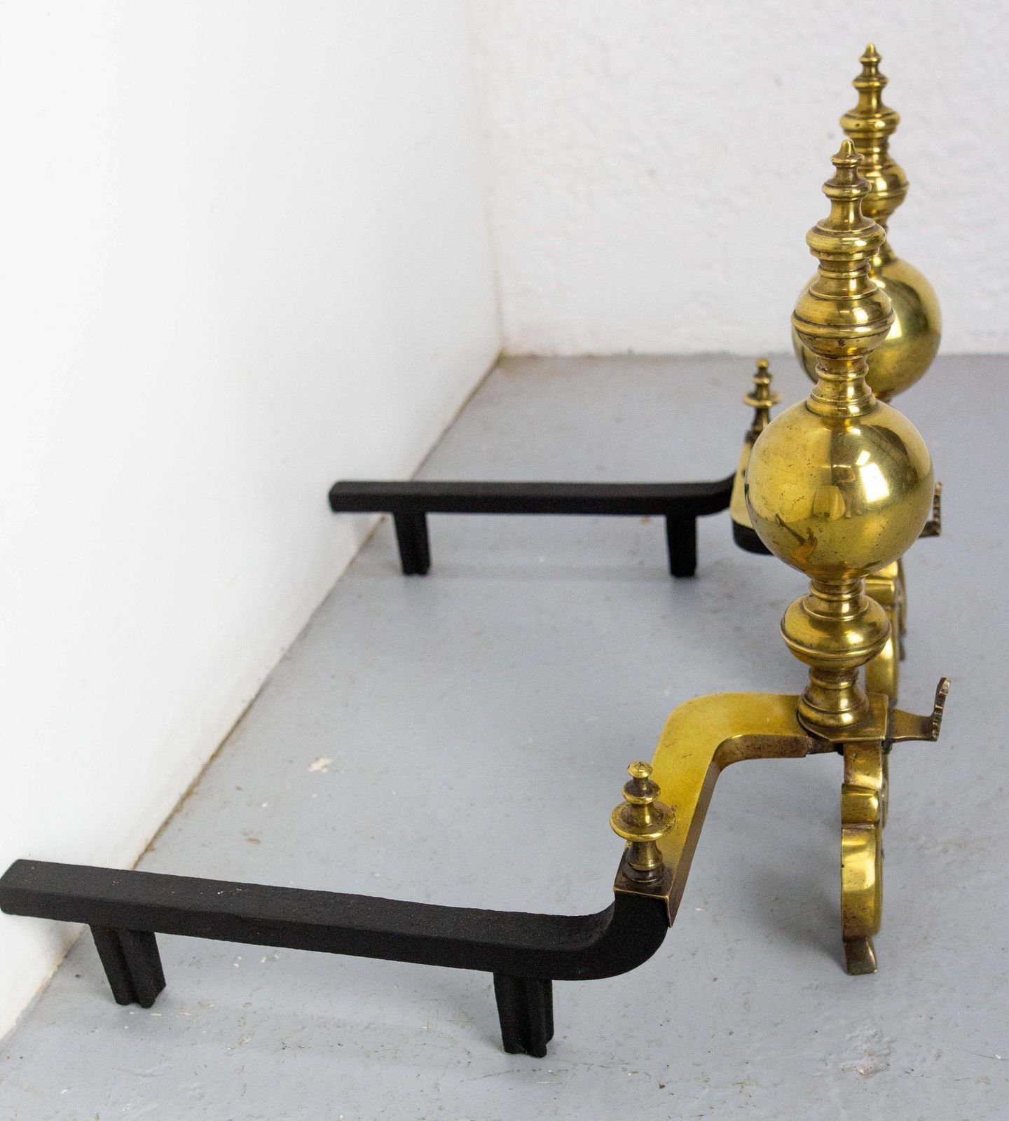 Pair Of Brass And Wrought Iron Andirons, France, 18th Century photo 1315.0