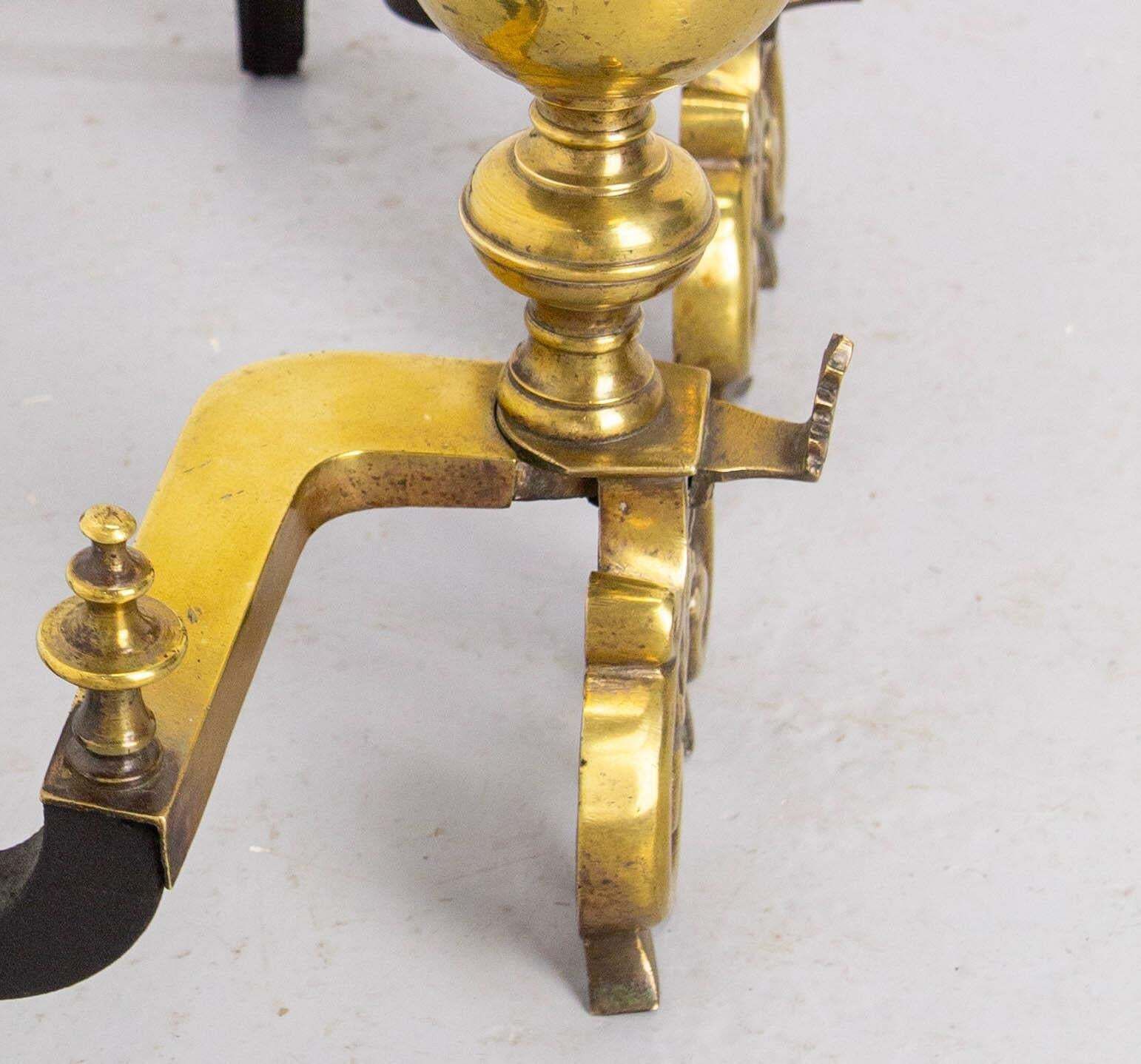 Pair Of Brass And Wrought Iron Andirons, France, 18th Century photo vinterior
