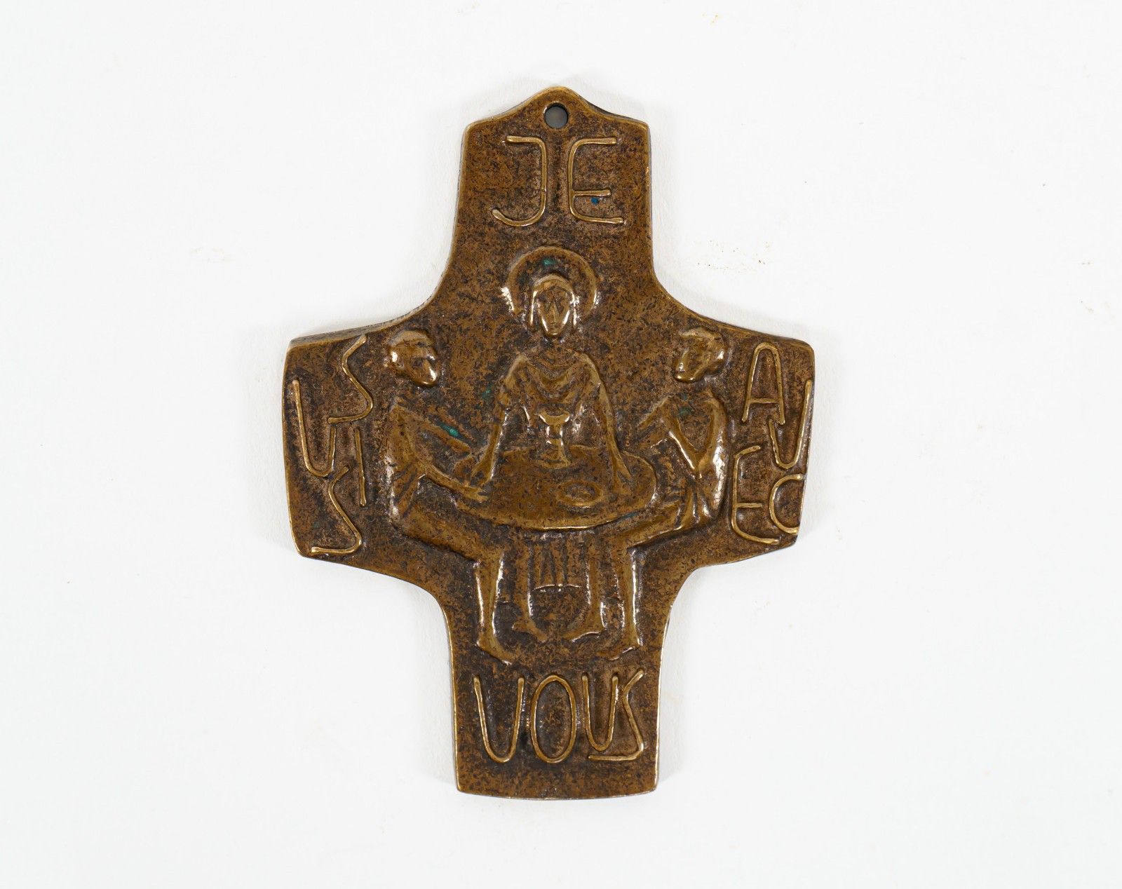 Egino Weinert Small French Brutalist Bronze Wall Hanging Cross Of Last Supper