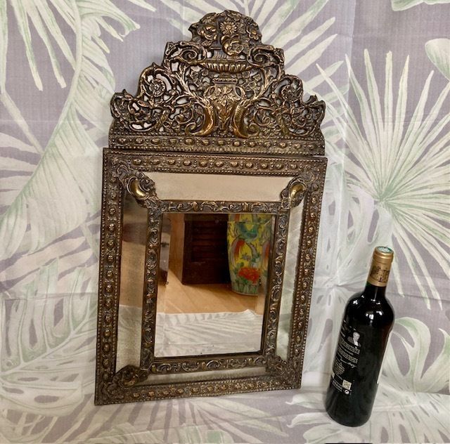 19th Century French Napoleon III Brass Pierced Repousse Cushionmirror photo buy