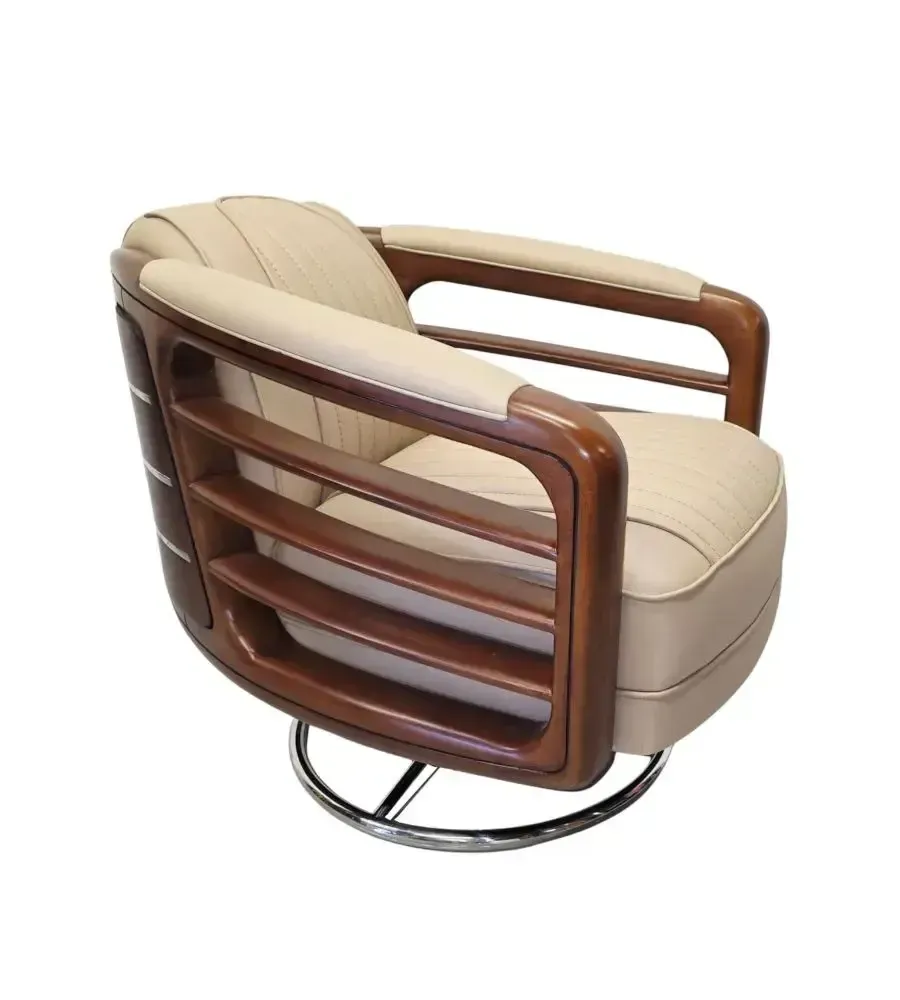 A Stunning Handmade Leather Walnut And Chrome Revolving Armchair photo furniture
