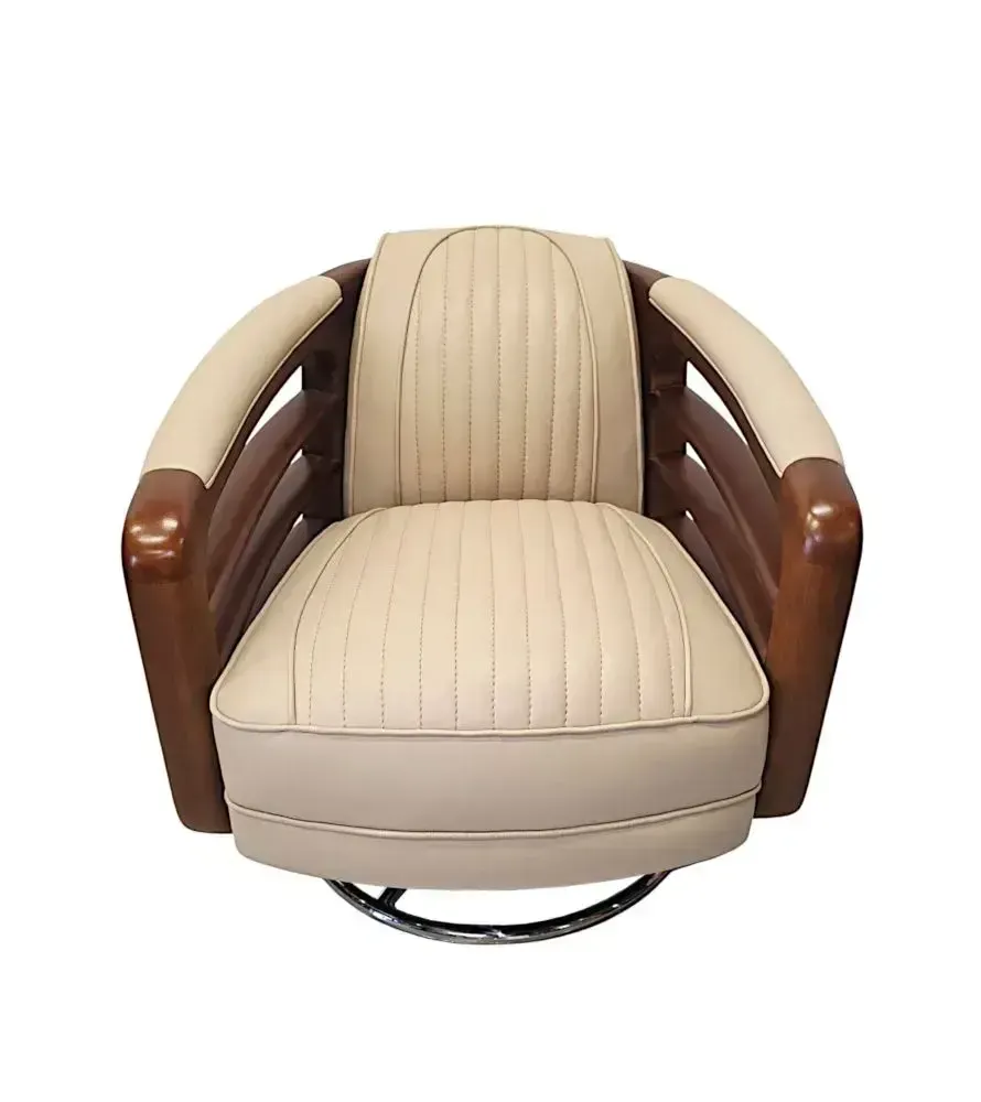 A Stunning Handmade Leather Walnut And Chrome Revolving Armchair photo Furniture