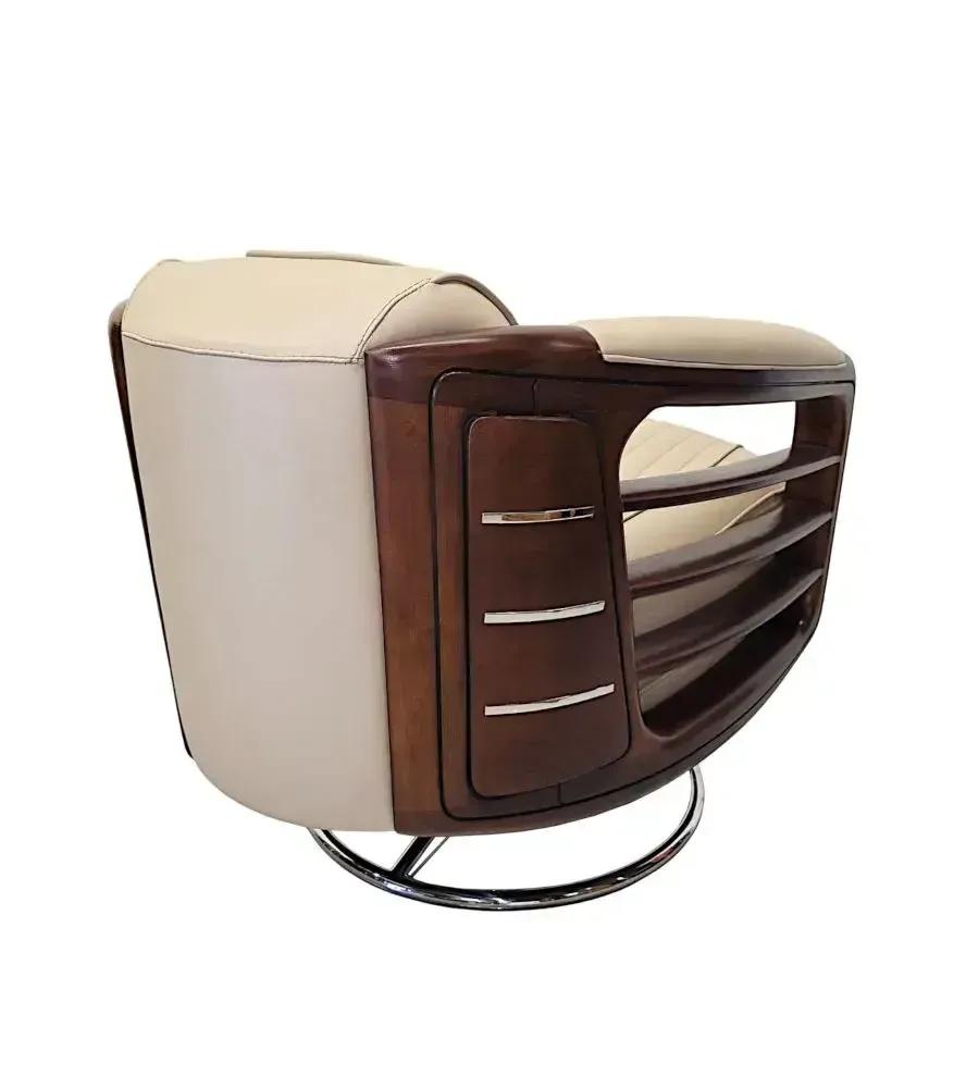 A Stunning Handmade Leather Walnut And Chrome Revolving Armchair photo buy