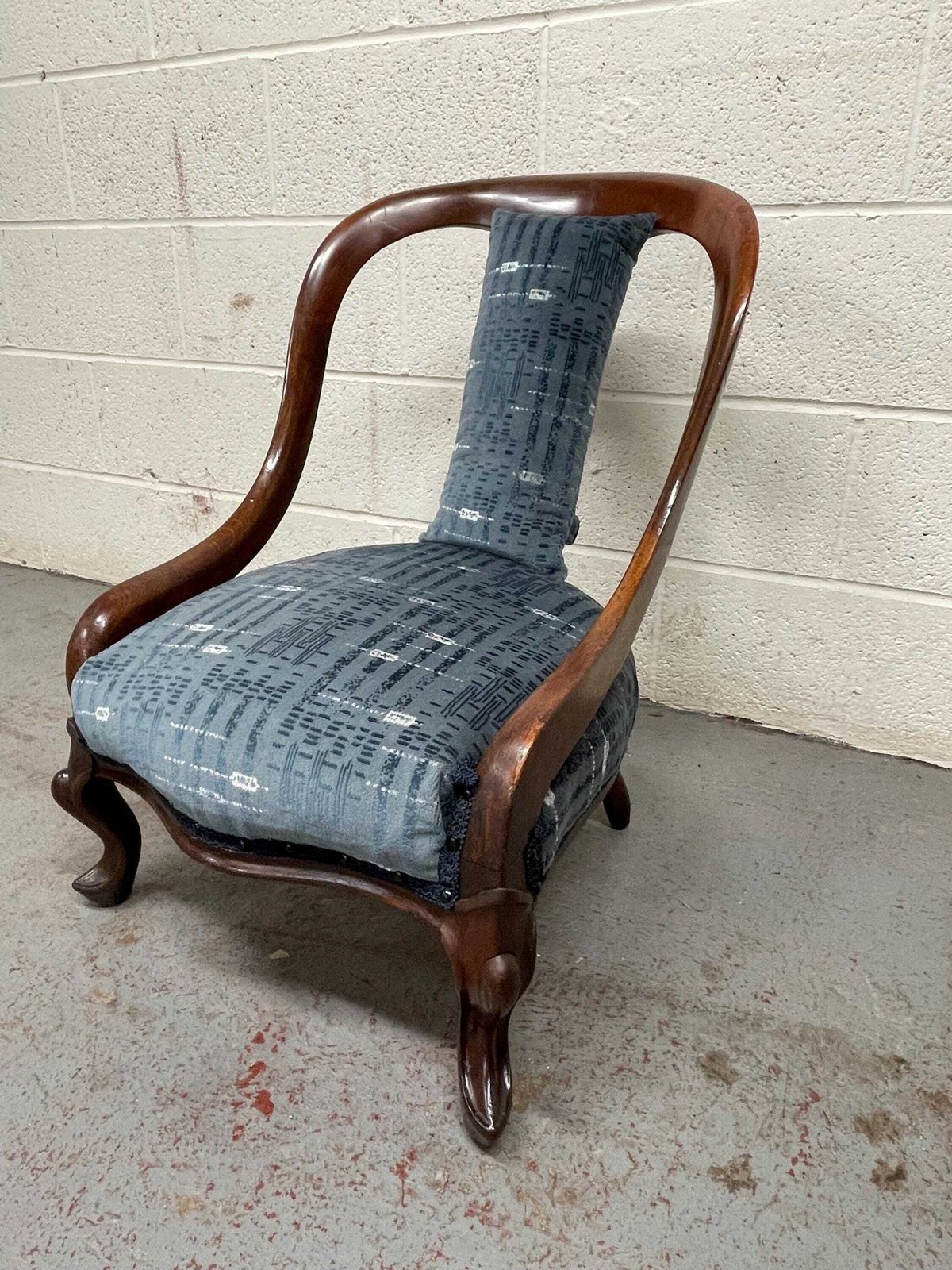 Victorian Mahogany Upholstered Low Nursing Chair