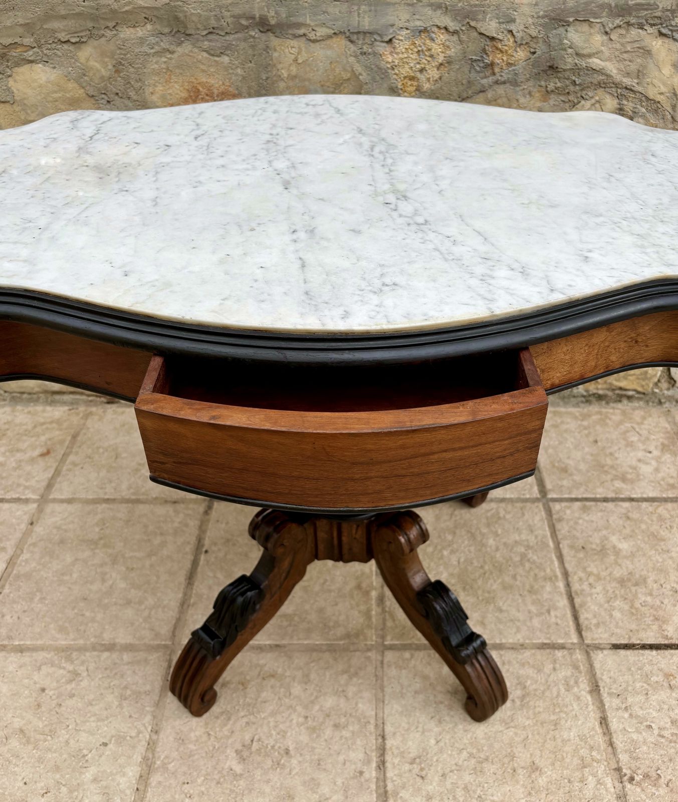 Old Walnut And Marble Pedestal Table Italian Louis Philippe From The Mid 19th Century With Two Drawers photo furniture