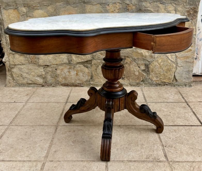 Old Walnut And Marble Pedestal Table Italian Louis Philippe From The Mid 19th Century With Two Drawers photo Furniture