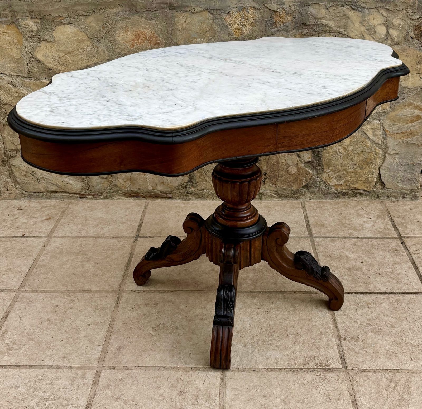 Old Walnut And Marble Pedestal Table Italian Louis Philippe From The Mid 19th Century With Two Drawers photo 1850.0