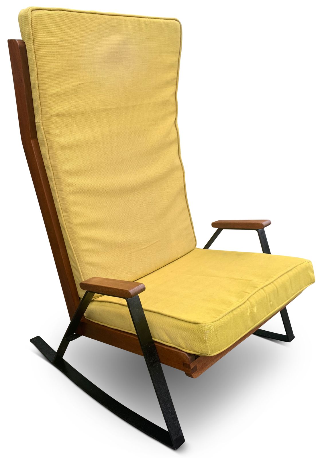 A Rare Pair Of Mid Century Teak & Ebonised Steel Shell Chairs With Upholstered Cushions In The Style Of The Designs Of Gerrit Rietveld & Joseph Andre photo buy