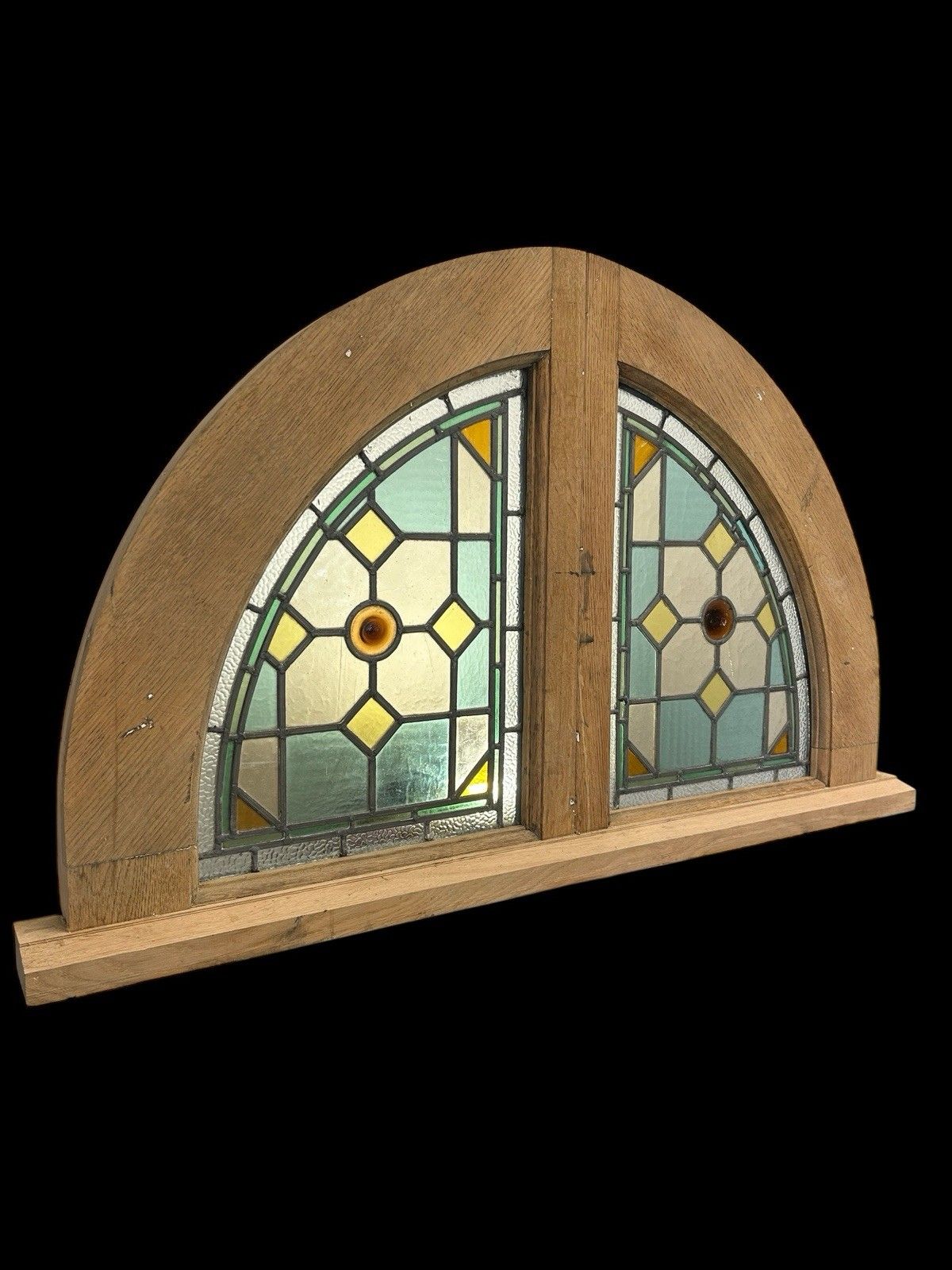 Antique Stained Glass Window Panel Solid Oak Reclaimed Period Old Arched Leaded photo furniture