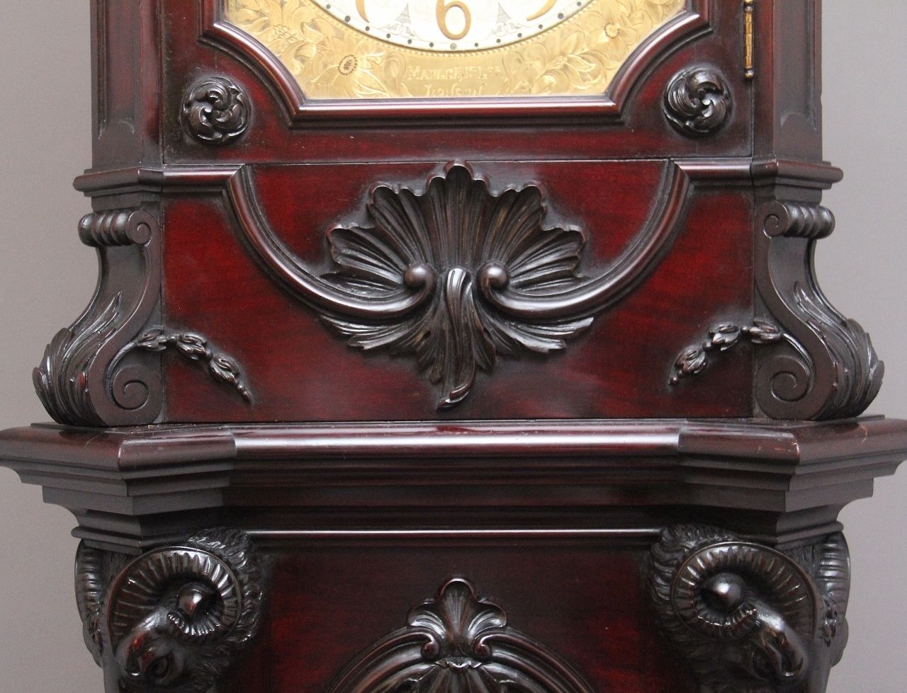 photo furniture Early 20th Century Carved Mahogany Long Case Clock By Maples & Co Of London
