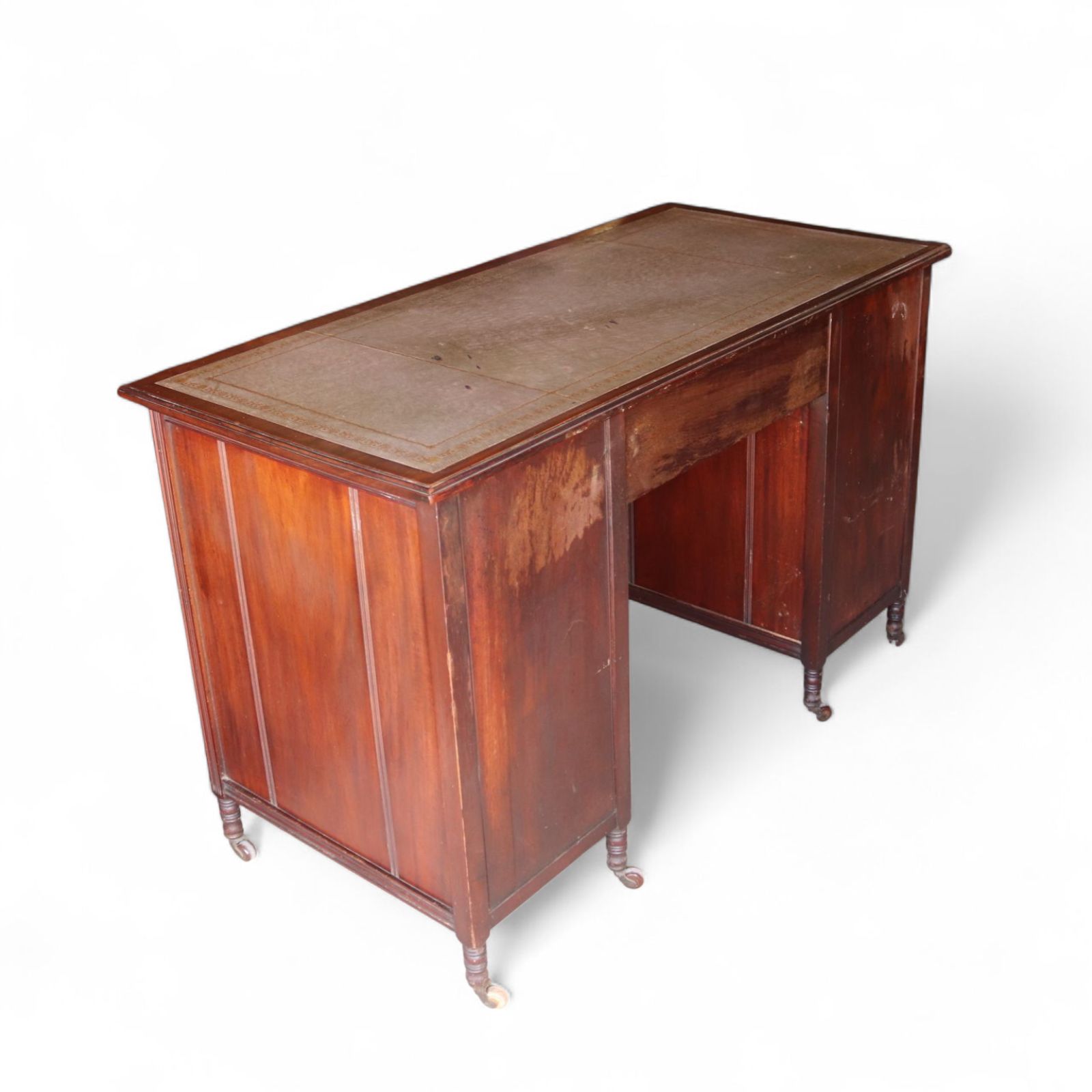 Antique Edwardian Mahogany Leather Top Knee Hole Writing Desk photo buy