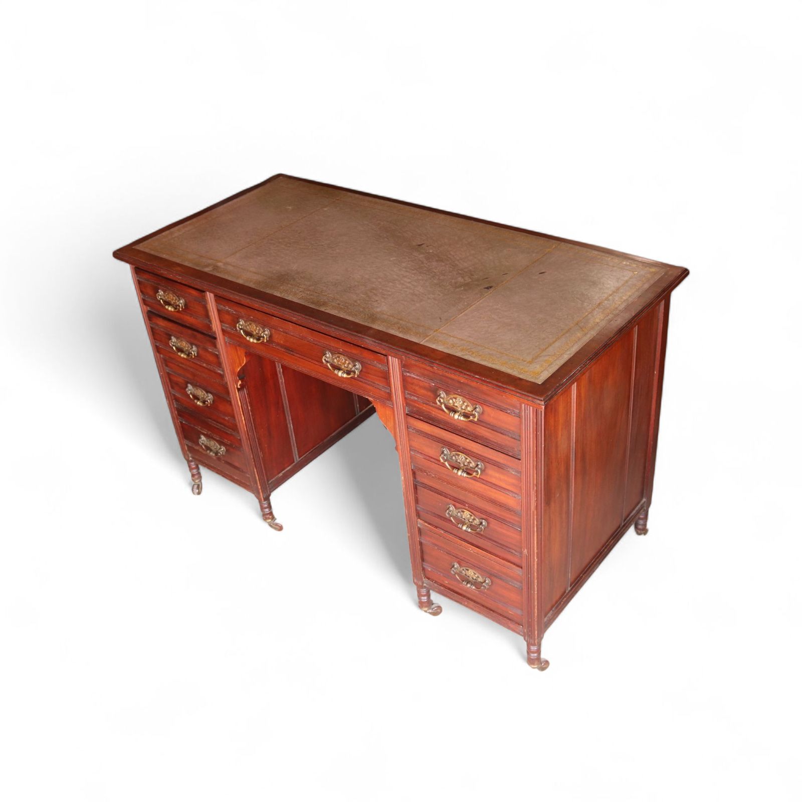 photo buy Antique Edwardian Mahogany Leather Top Knee Hole Writing Desk