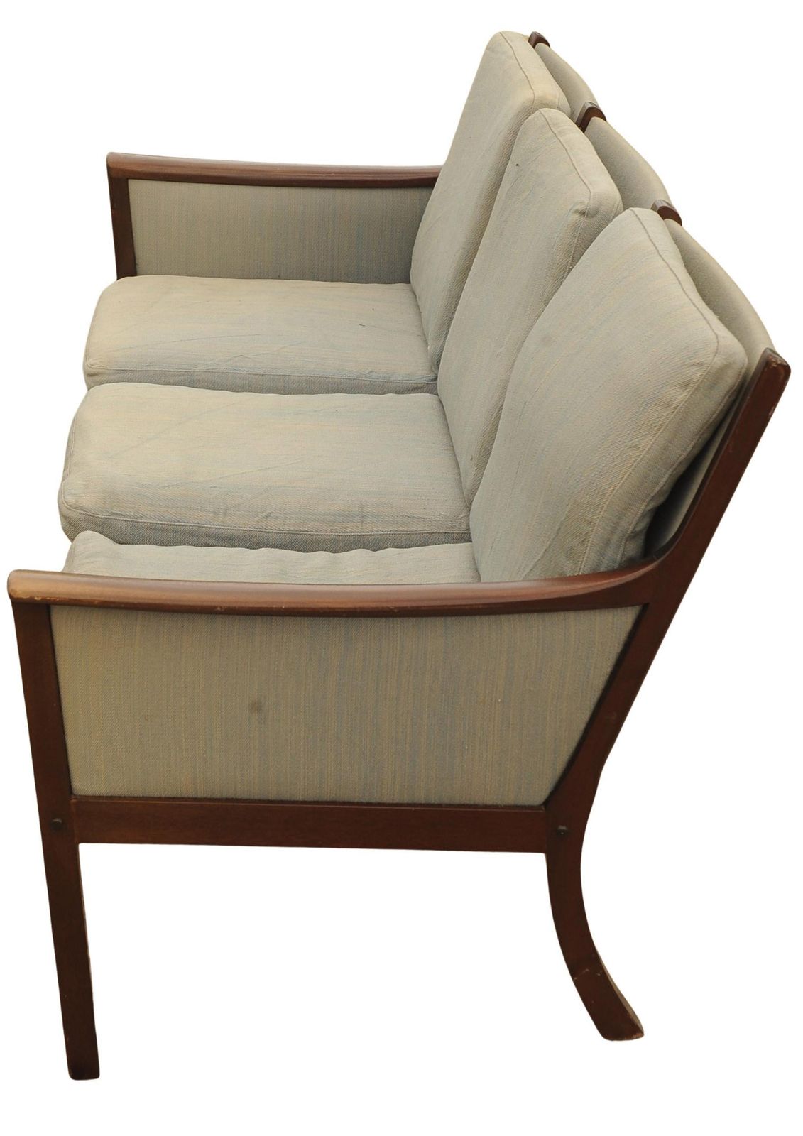 photo furniture Ole Wanscher Mid Century Three Seat Mahogany Frame Sofa In Original Upholstery By Poul Jeppesens, Made In Denmark