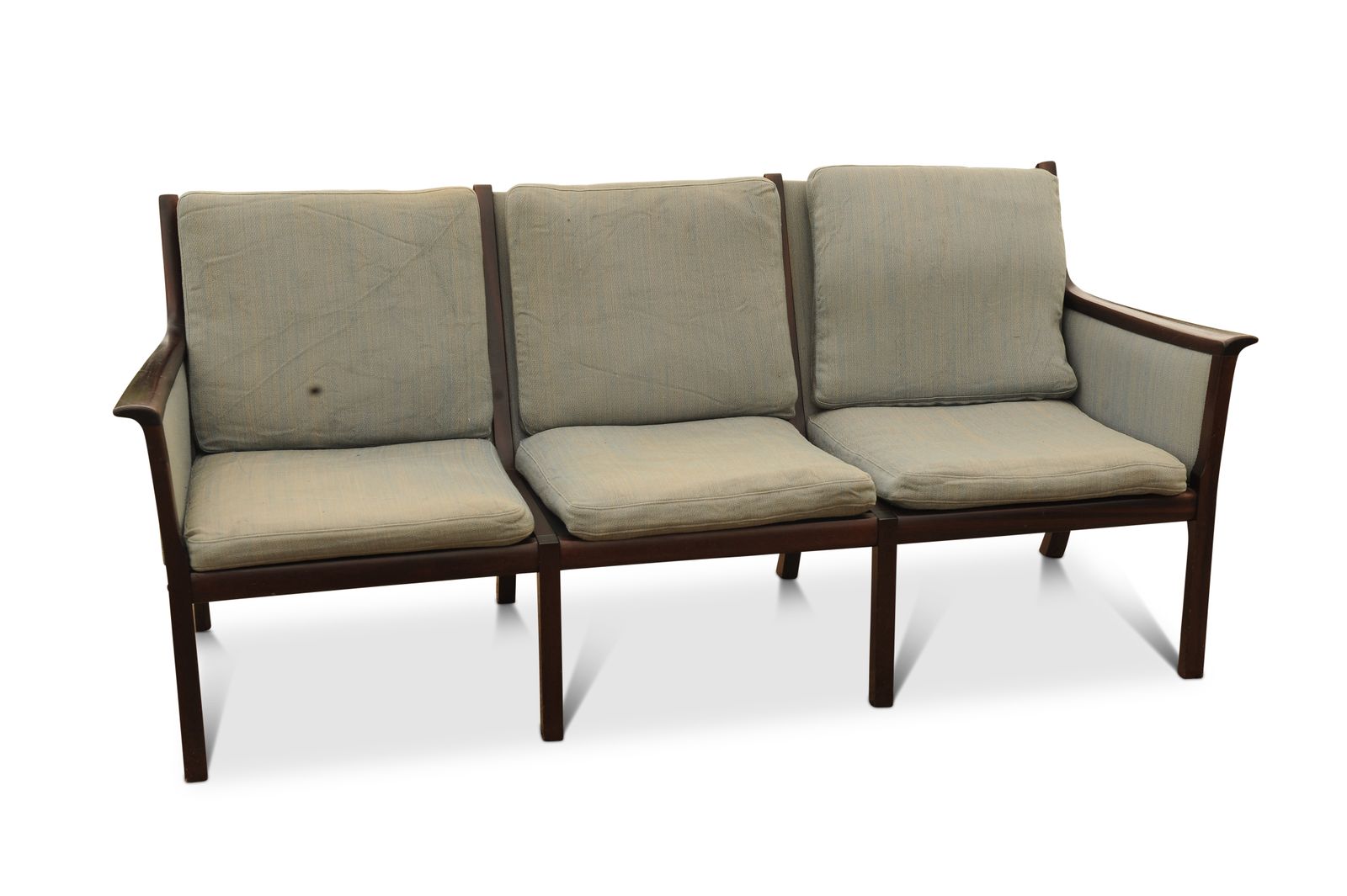 Furniture Ole Wanscher Mid Century Three Seat Mahogany Frame Sofa In Original Upholstery By Poul Jeppesens, Made In Denmark photo