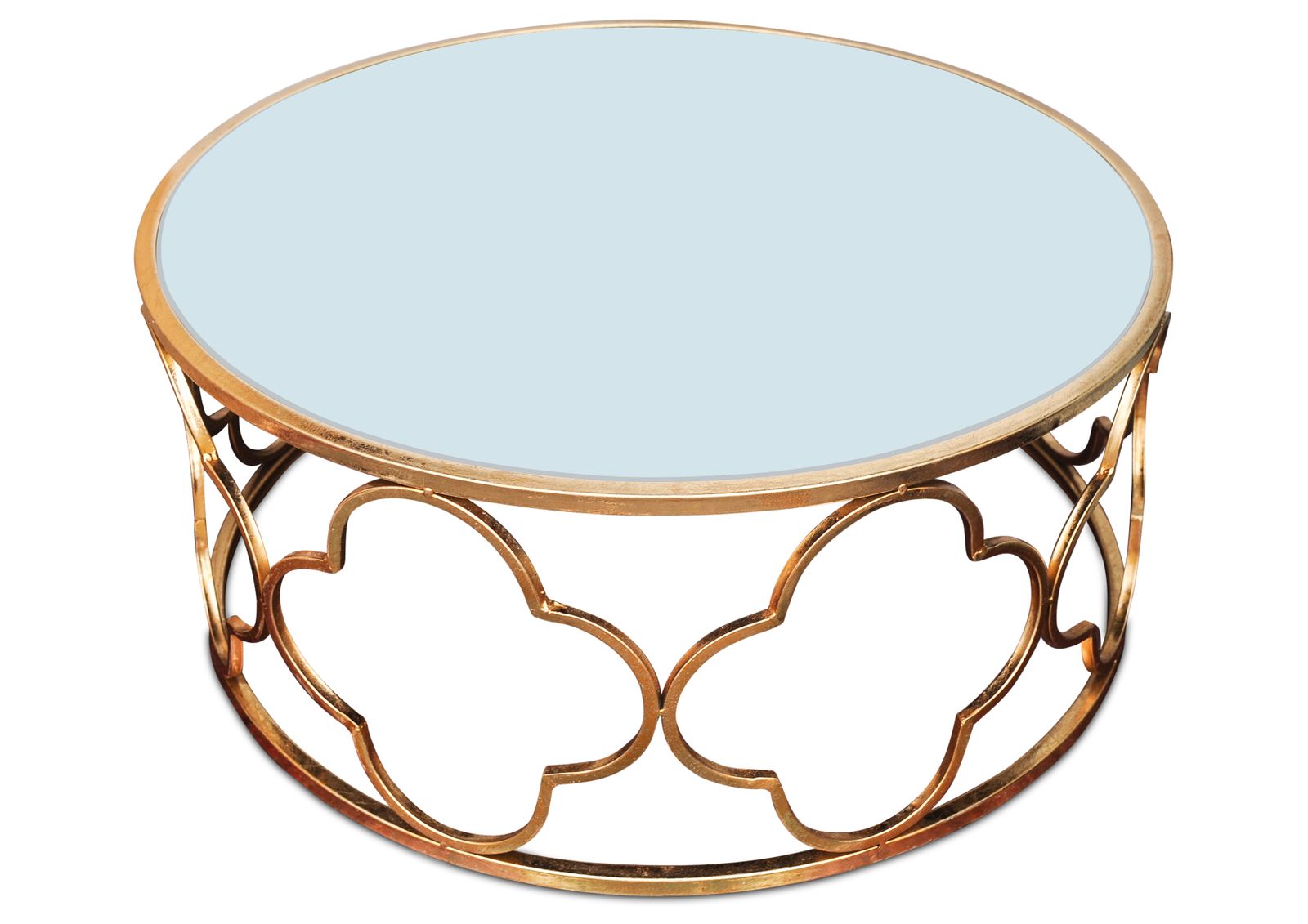 A Hollywood Regency Alhambra Design Gilt Metal & Mirrored Circular Cocktail Table photo Furniture