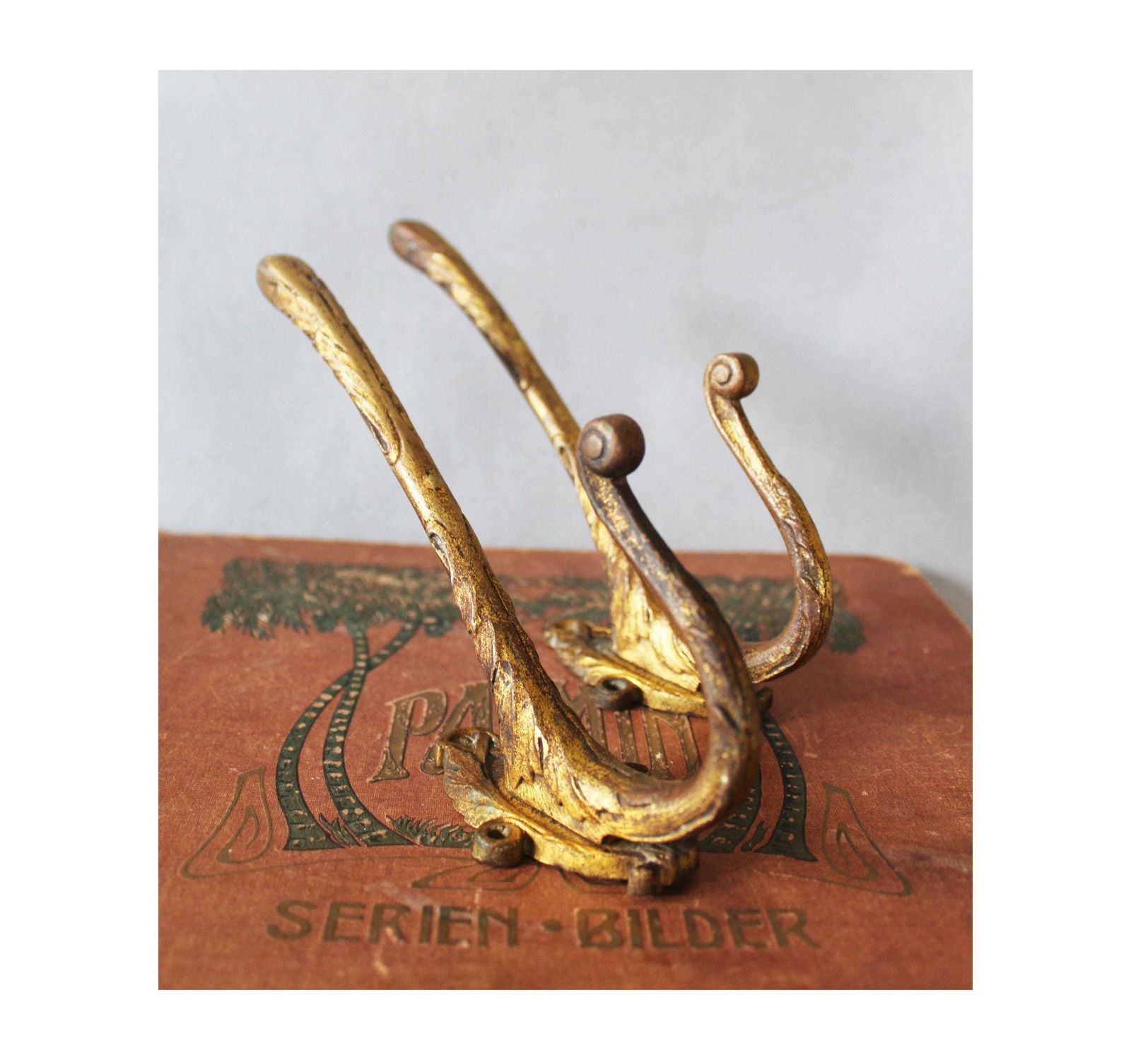 Set Of 2 Large French Antique Bronze Hook, Coat Hook, Clothes Hook, Cast Bronze, Entrance, Pair, Gilt Chateau, Regency Floral Decor photo furniture