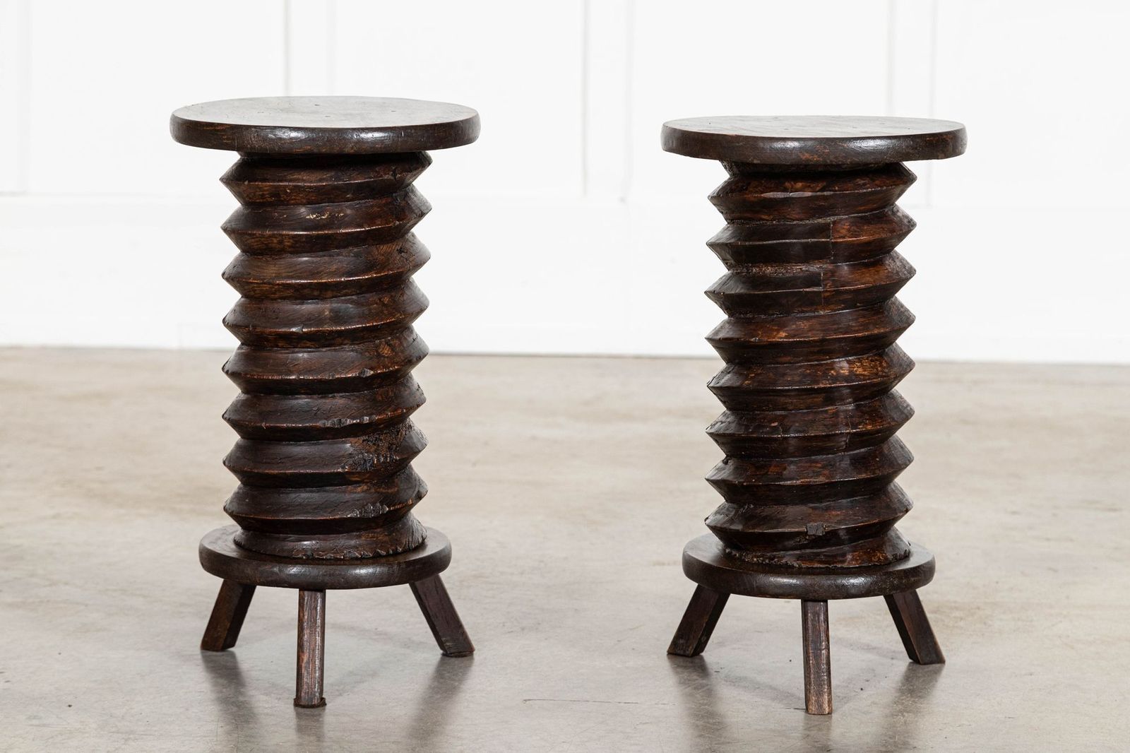 Pair French Elm Corkscrew Side Tables/Plant/Sculpture Stands photo Furniture