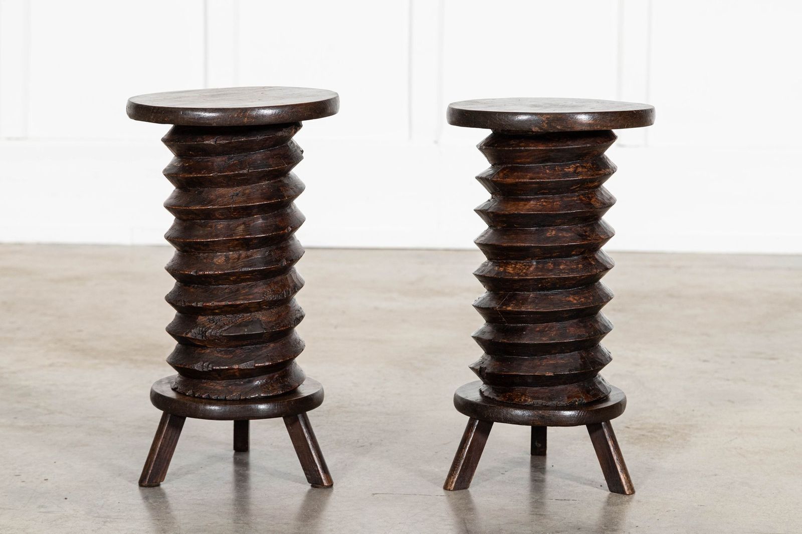Pair French Elm Corkscrew Side Tables/Plant/Sculpture Stands photo vinterior