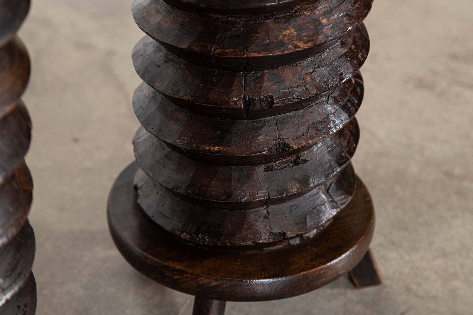 photo furniture Pair French Elm Corkscrew Side Tables/Plant/Sculpture Stands