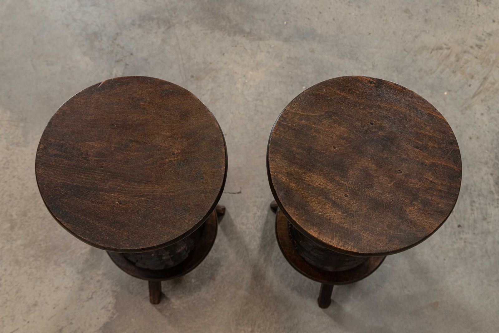 3163.0 Pair French Elm Corkscrew Side Tables/Plant/Sculpture Stands photo