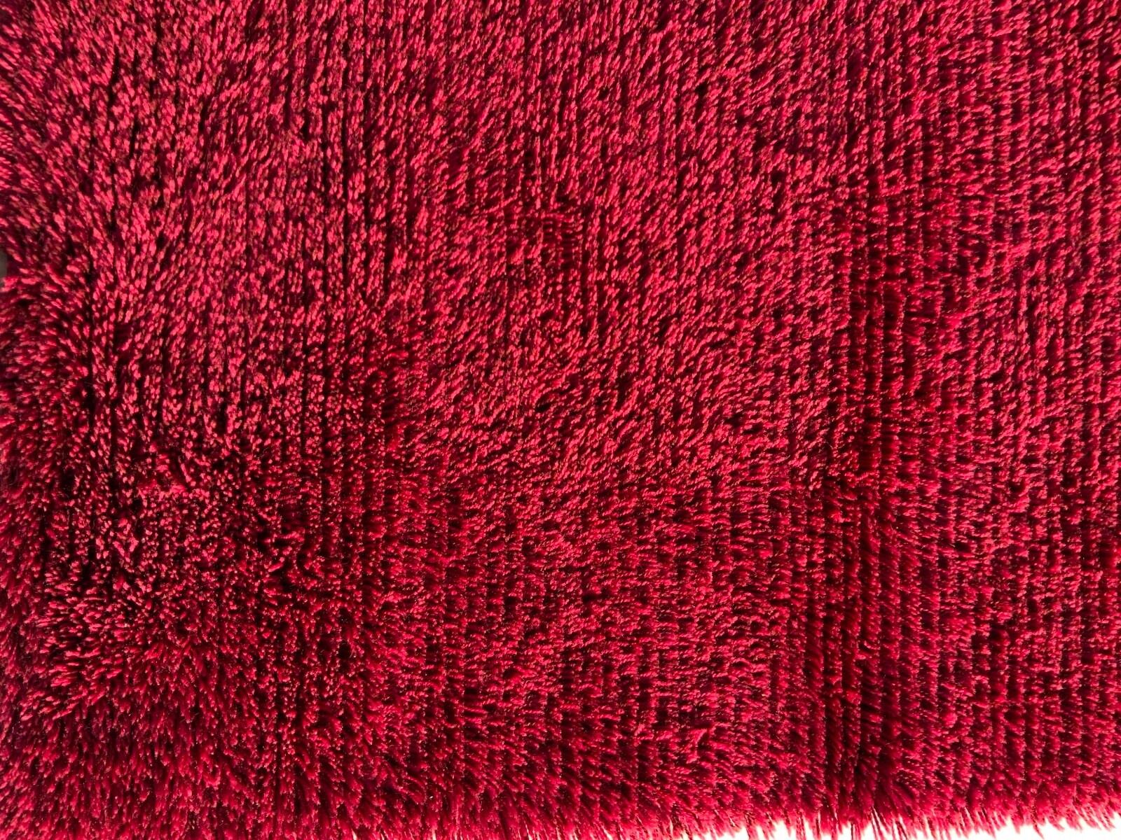 Vintage Red Wool Rya Rug Woven Handmade Vintage Scandinavian Design 1970s photo for sale