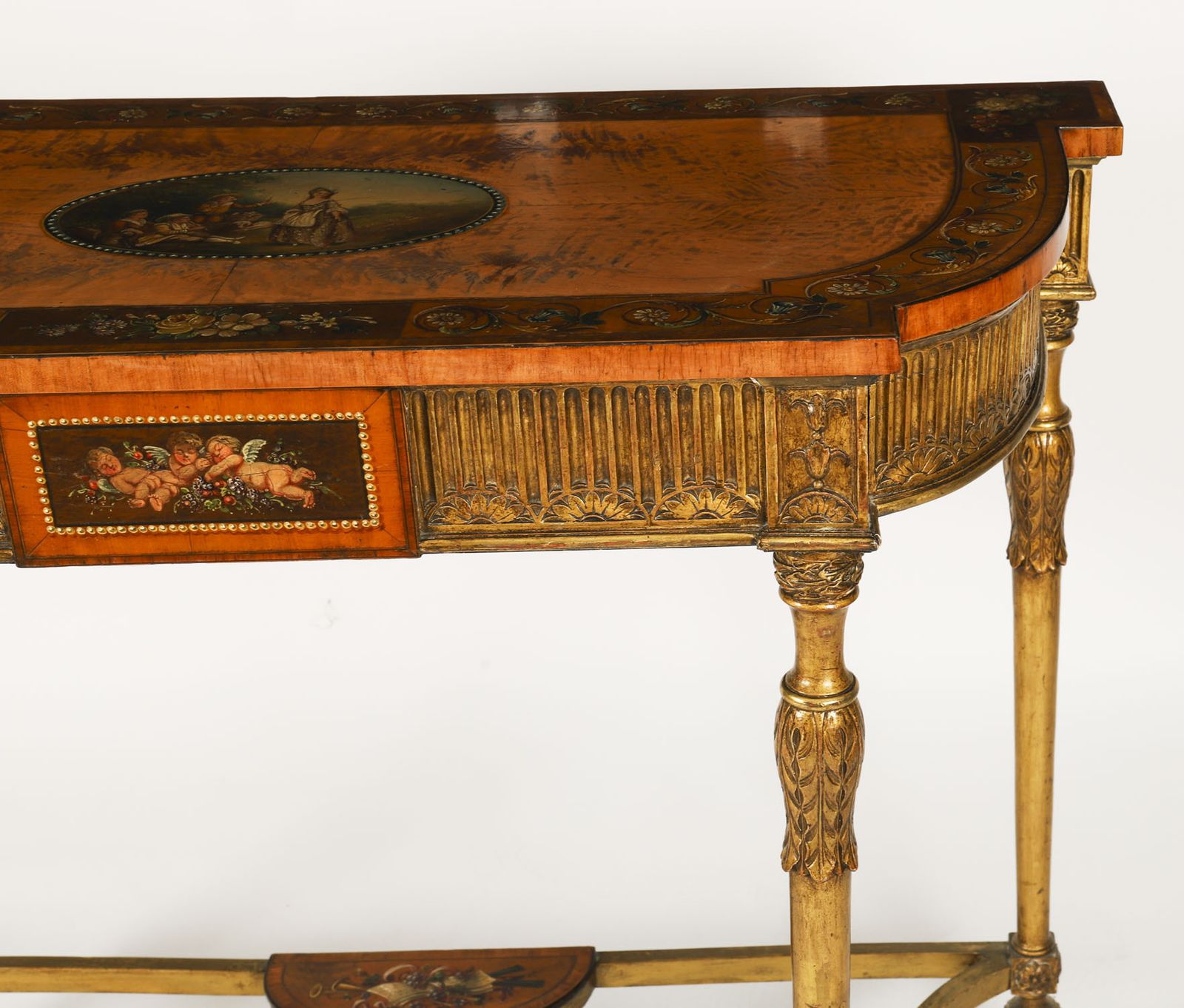 photo vinterior Antique George III Satin Wood Painted Demi Lune Console 18th C
