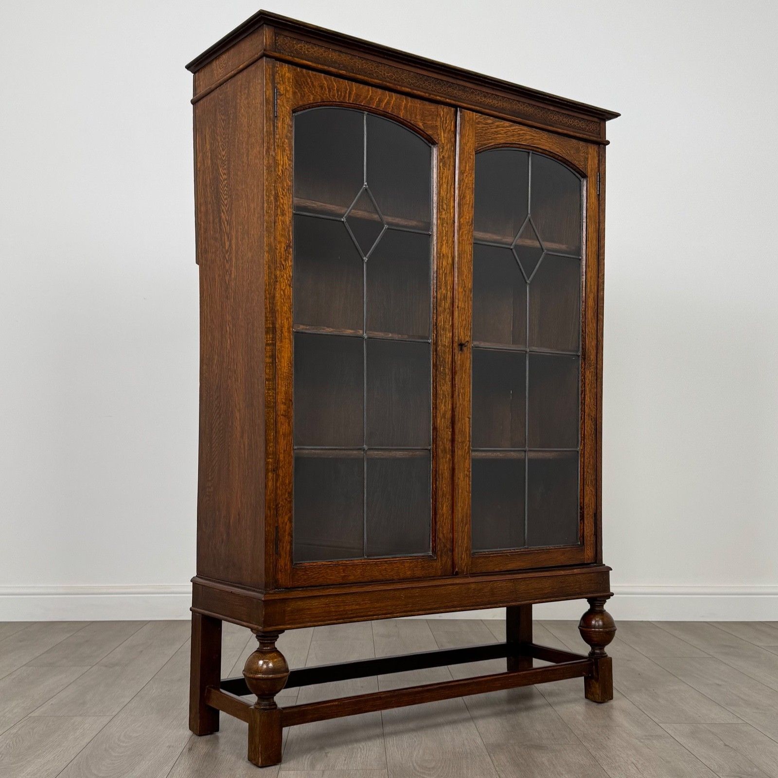 photo for sale Antique 20th Century Glazed Display Cabinet In Oak